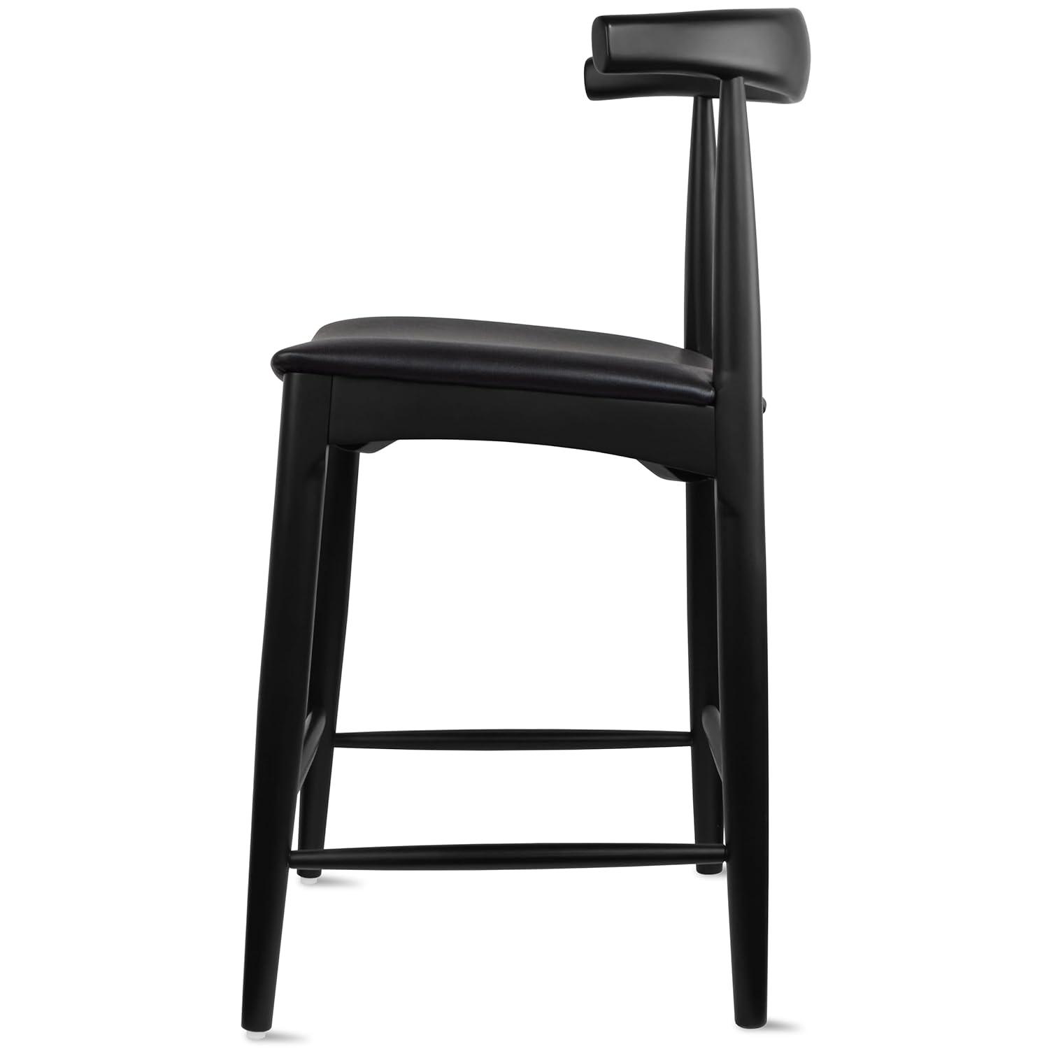2xhome Elbow Countertop Height Bar Stool Wood Frame Bar Stools with Open Backs Dark PU Leahter Cushion Dark Black, Single, Set of 1