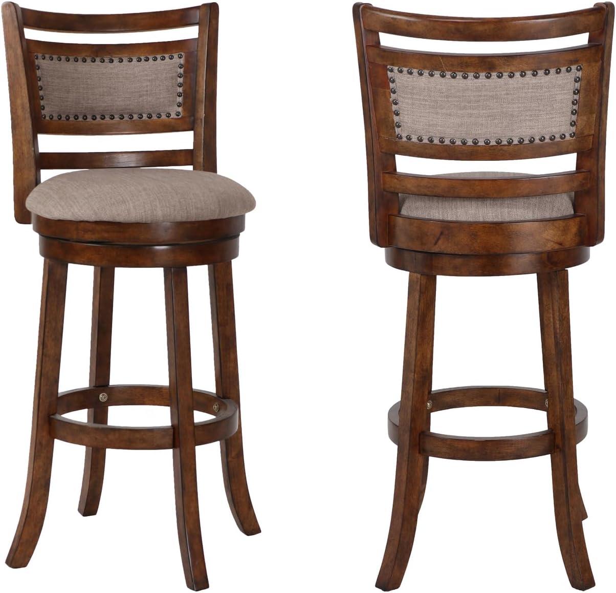 New Classic Furniture, Aberdeen Brown Solid Wood Swivel Bar Stool (Set of 2), Brown