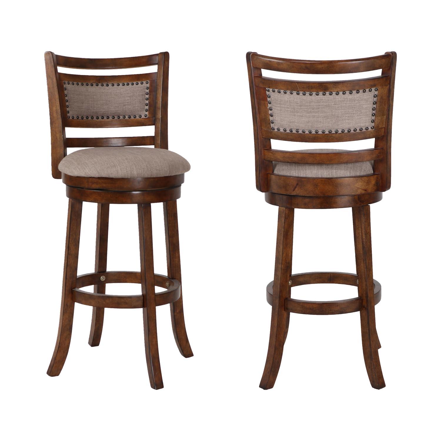 New Classic Furniture, Aberdeen Brown Solid Wood Swivel Bar Stool (Set of 2), Brown