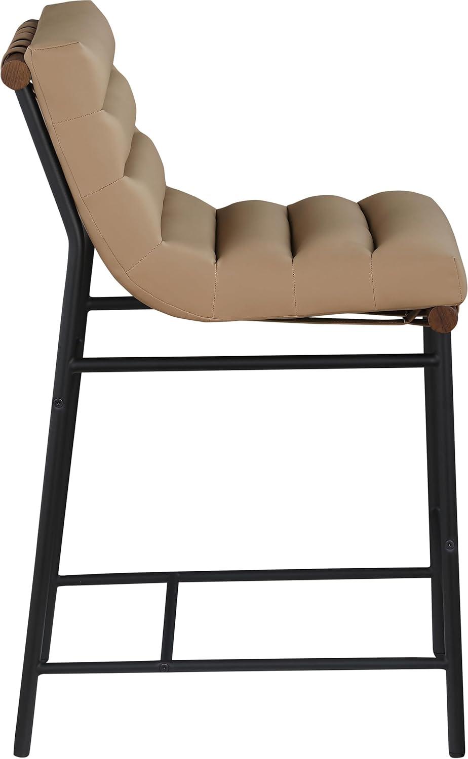 Tan Vegan Leather and Black Metal Counter Stool