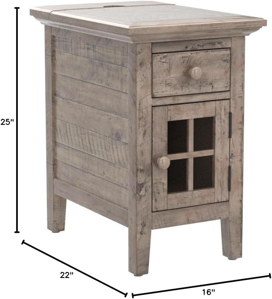 Rustic Shores Weathered Grey Rectangular Chairside Table with USB Ports