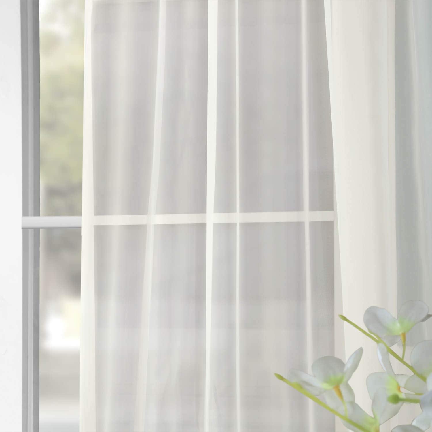 Off White Poly Voile Sheer Curtain Panel Pair