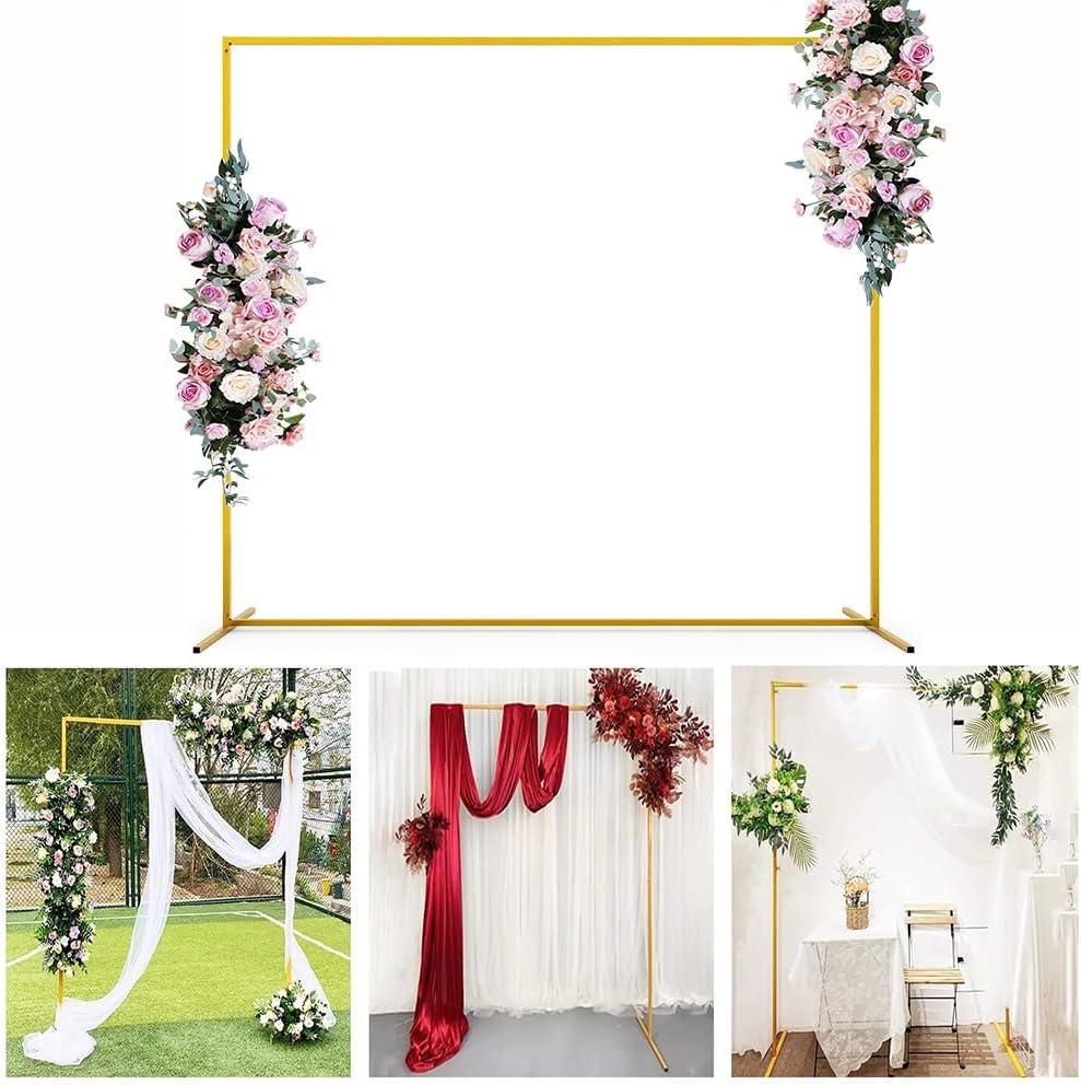 Jhsomdr 6.6FT x 6.6FT Wedding Arch for Ceremony Square Backdrop Stand with 4 Ground Nails, Gold Metal Balloon Arch Stand Arch Background Frame for Parties, Birthday, Garden Decorations, Anniversary