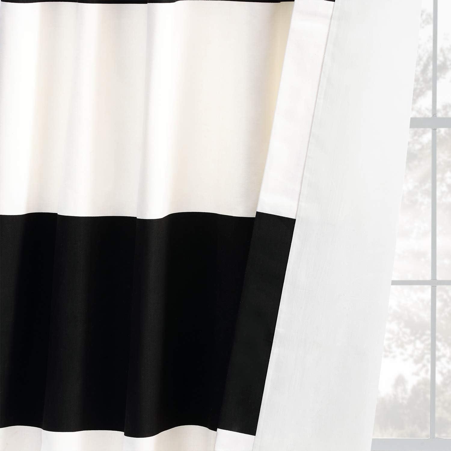 Onyx Black & Off White Horizontal Stripe Curtain (1 Panel), Onyx Black & Off White, 50W X 108L