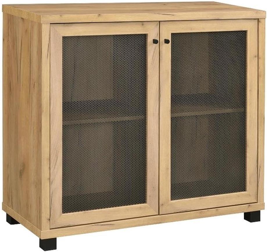 Golden Oak Transitional Accent Cabinet with Mesh Doors