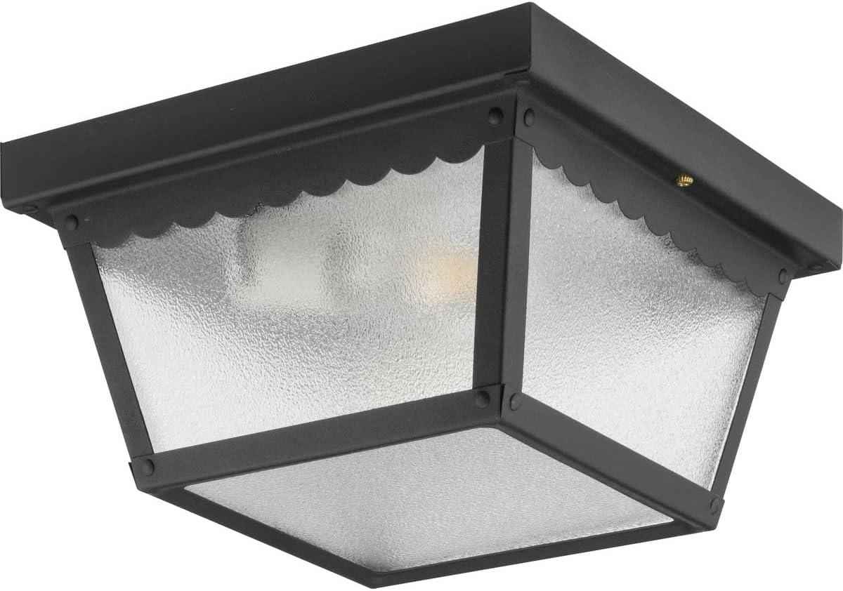 Progress Lighting, Recessed Collection, 2-Light Ceiling Mount, Matte Black, Textured Glass, Scalloped Edge