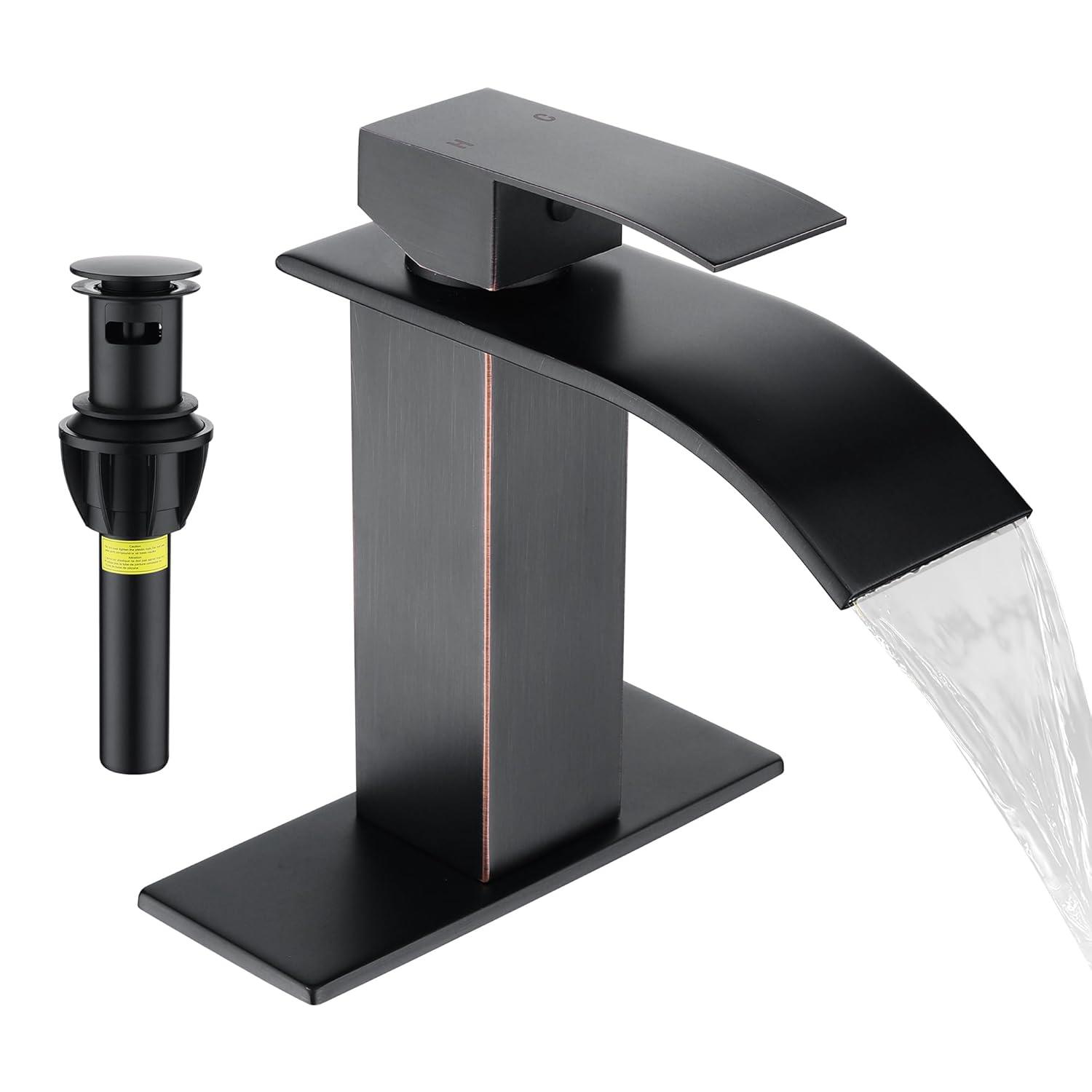 VIBRANTBATH Waterfall Low-Arc Single Hole Bathroom Faucet 6021-ORB