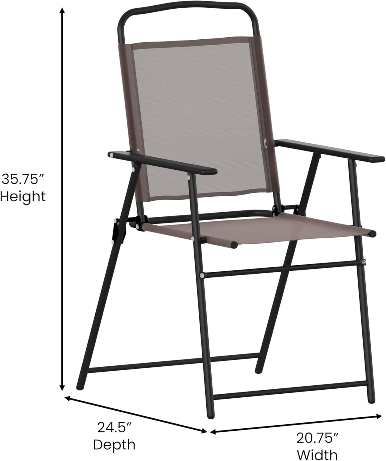 Flash Furniture Set of 2 Mystic Folding Patio Sling Chairs, Outdoor Textilene Lawn Chairs with Armrests in Brown