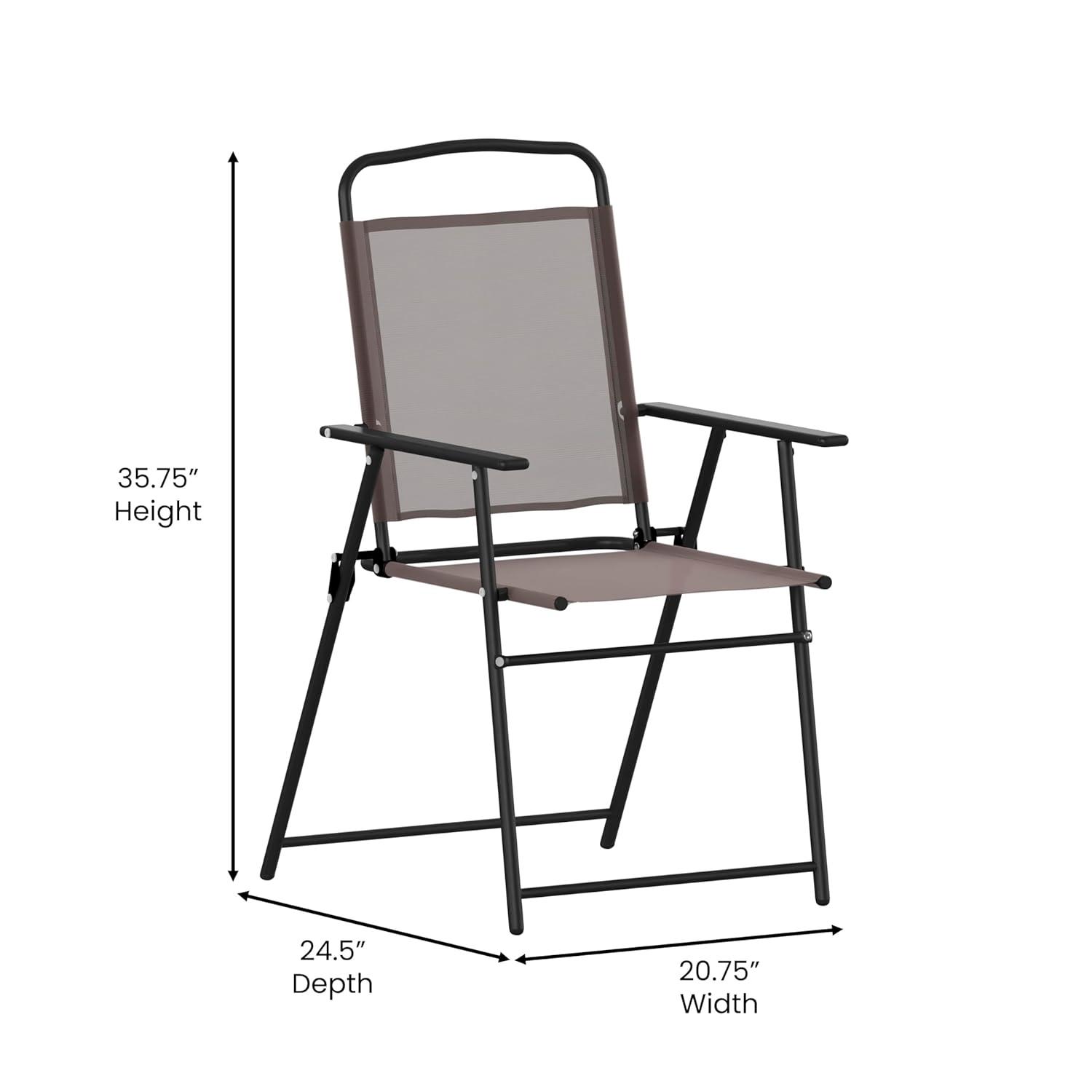 Flash Furniture Set of 2 Mystic Folding Patio Sling Chairs, Outdoor Textilene Lawn Chairs with Armrests in Brown