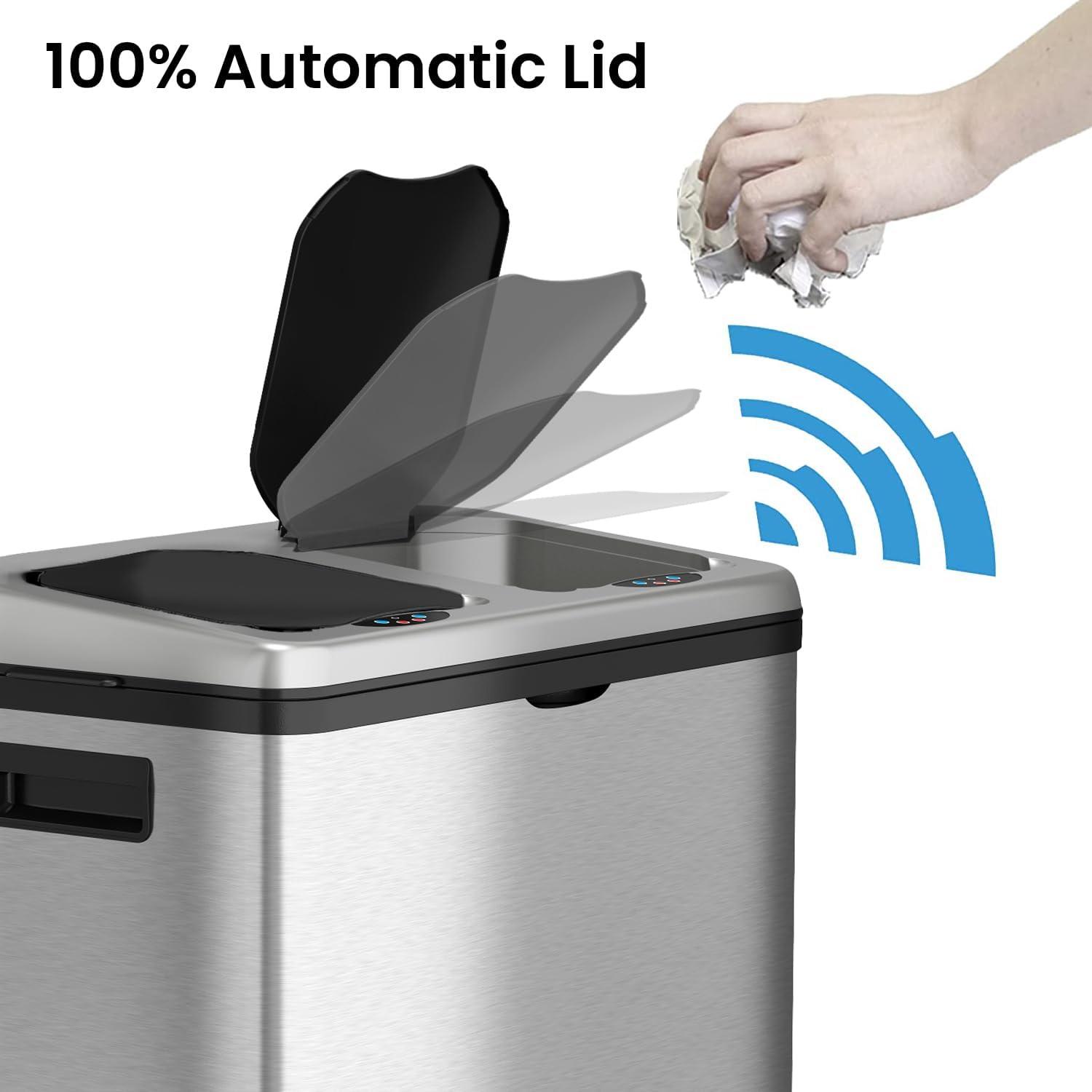 iTouchless Erik Stainless Steel 16 Gallon Motion Sensor Multi-Compartments Trash & Recycling Bin
