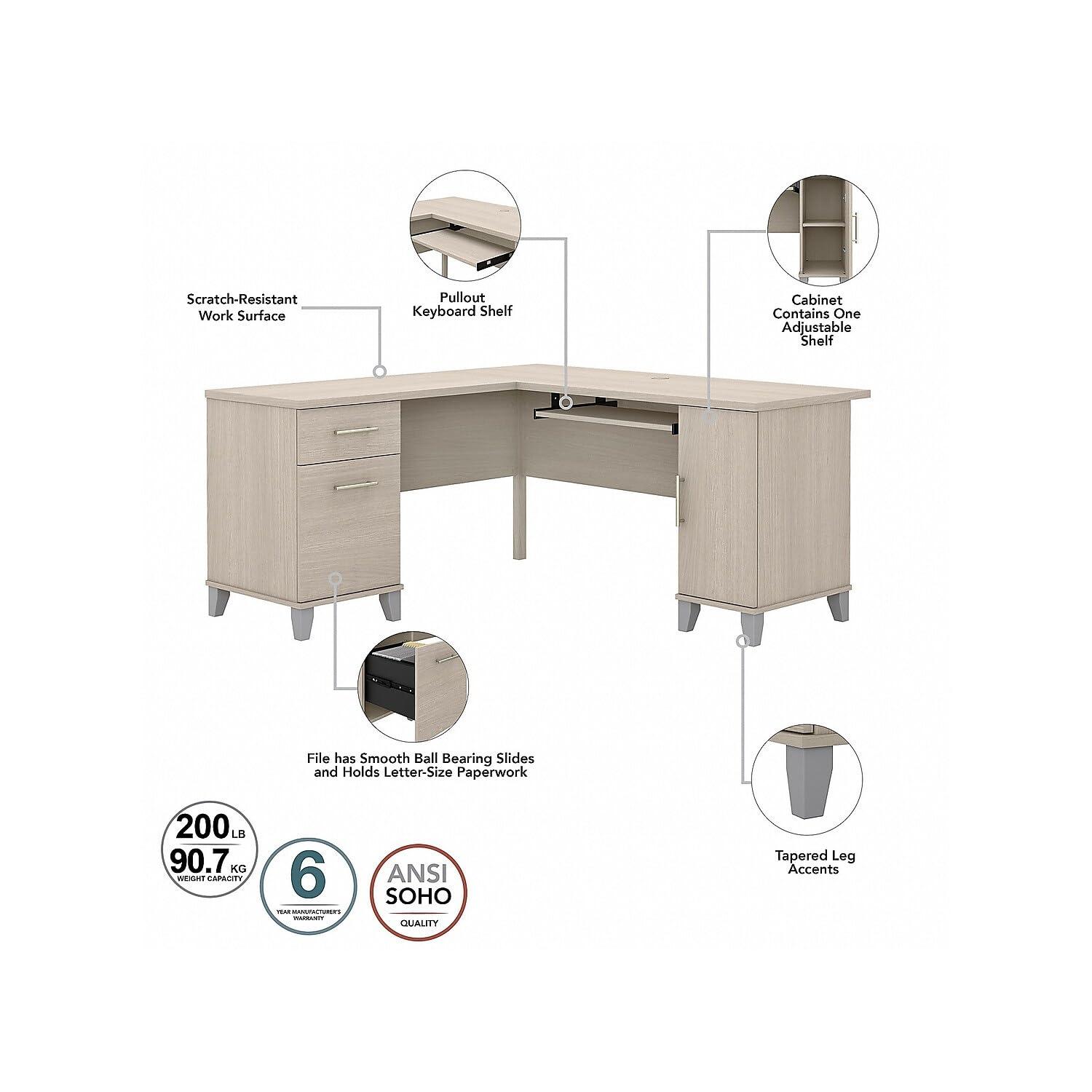 Bush Furniture Somerset 60" L Shaped Desk with Storage, Sand Oak
