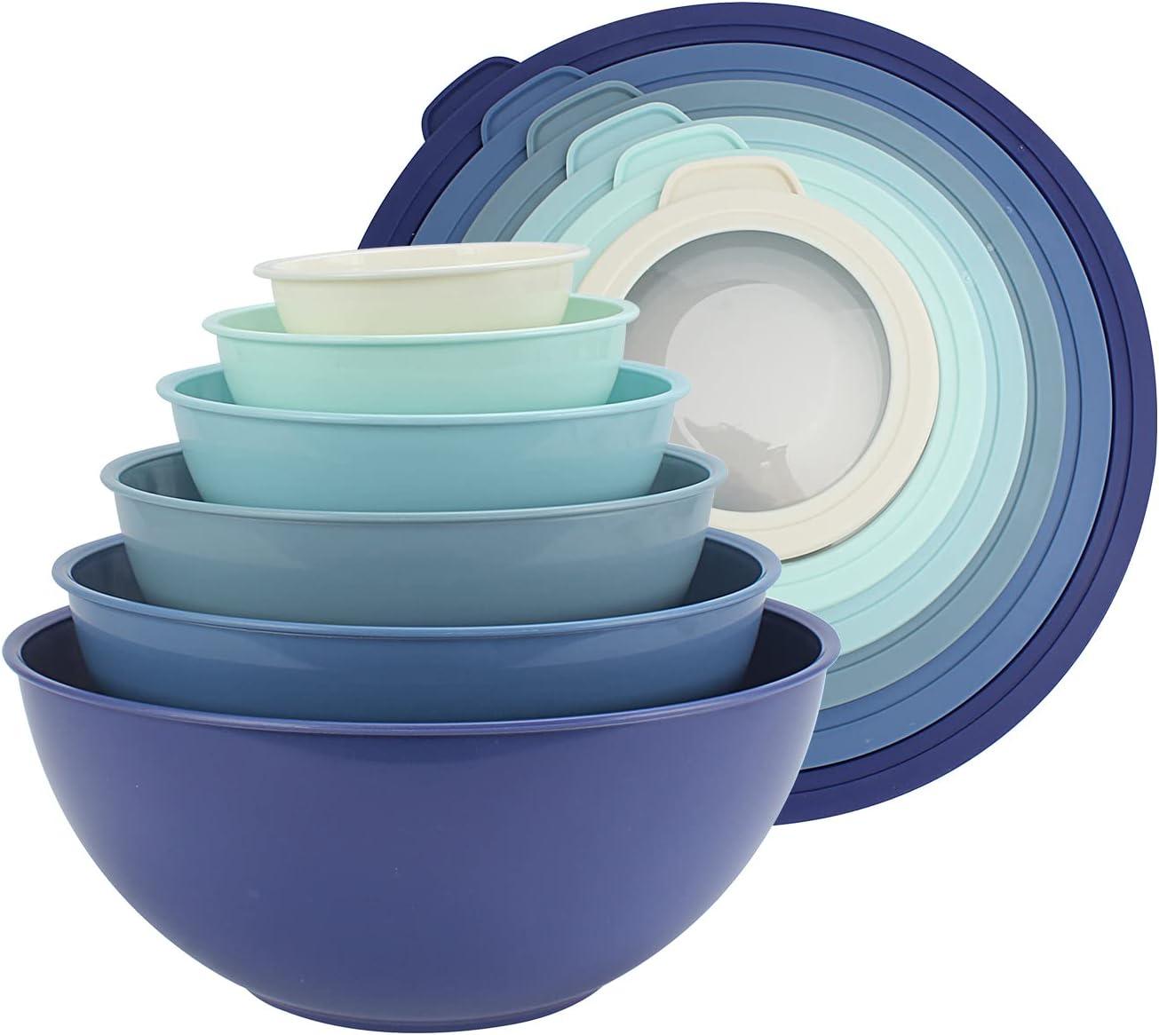 COOK WITH COLOR 12-Pc Mixing Bowls with Lids Set Plastic Bowls for Kitchen, Blue