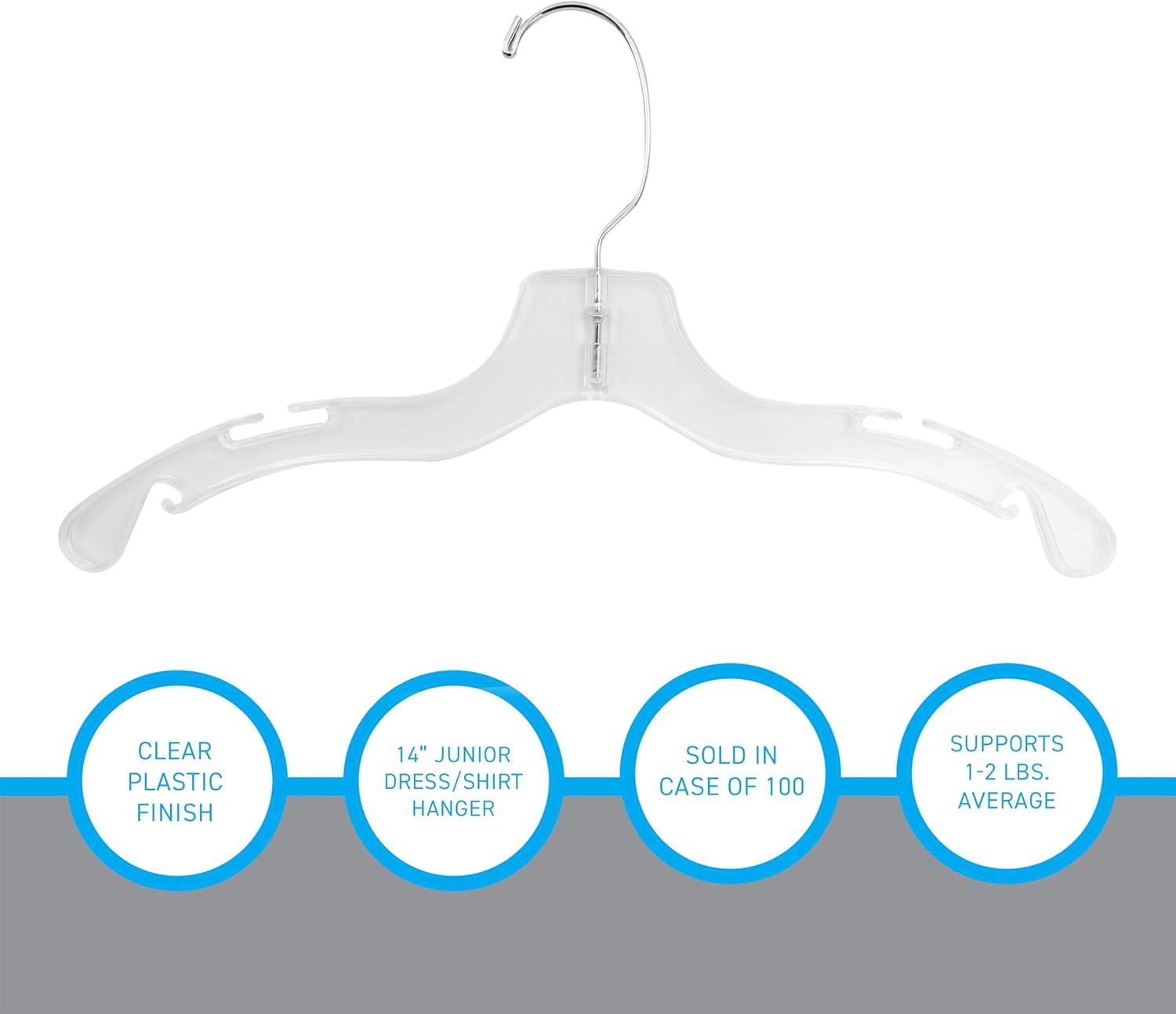 14 inch Clear Plastic Junior Dress Hangers - Case of 100