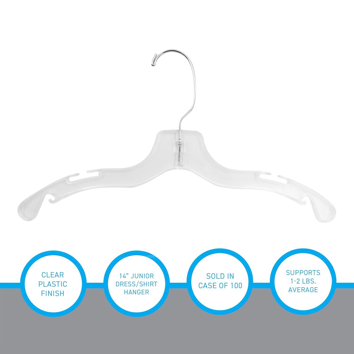 14 Inch Clear Plastic Junior Dress Hangers with Chrome Hook