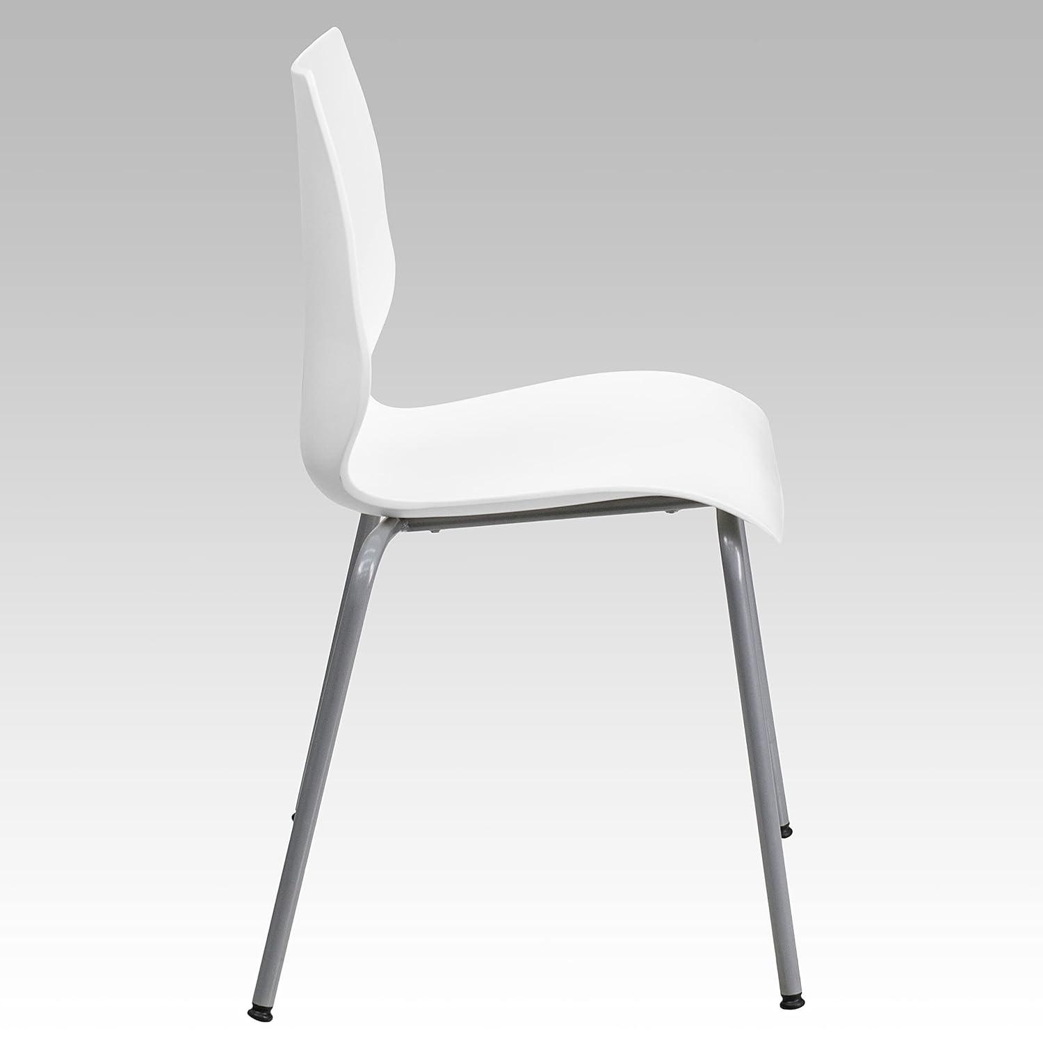 Flash Furniture Hercules Series Modern Plastic Stacking Event/Waiting Room Chairs, Ergonomic Lobby Chairs with Contoured Seats, Set of 5, White/Silver