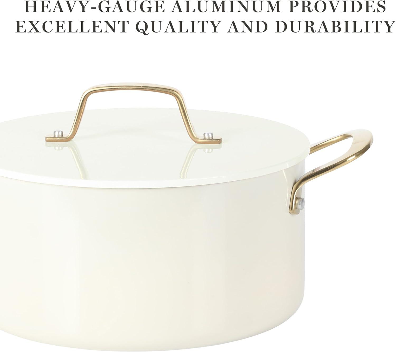 Linen White and Gold Nonstick Aluminum 10-Piece Cookware Set