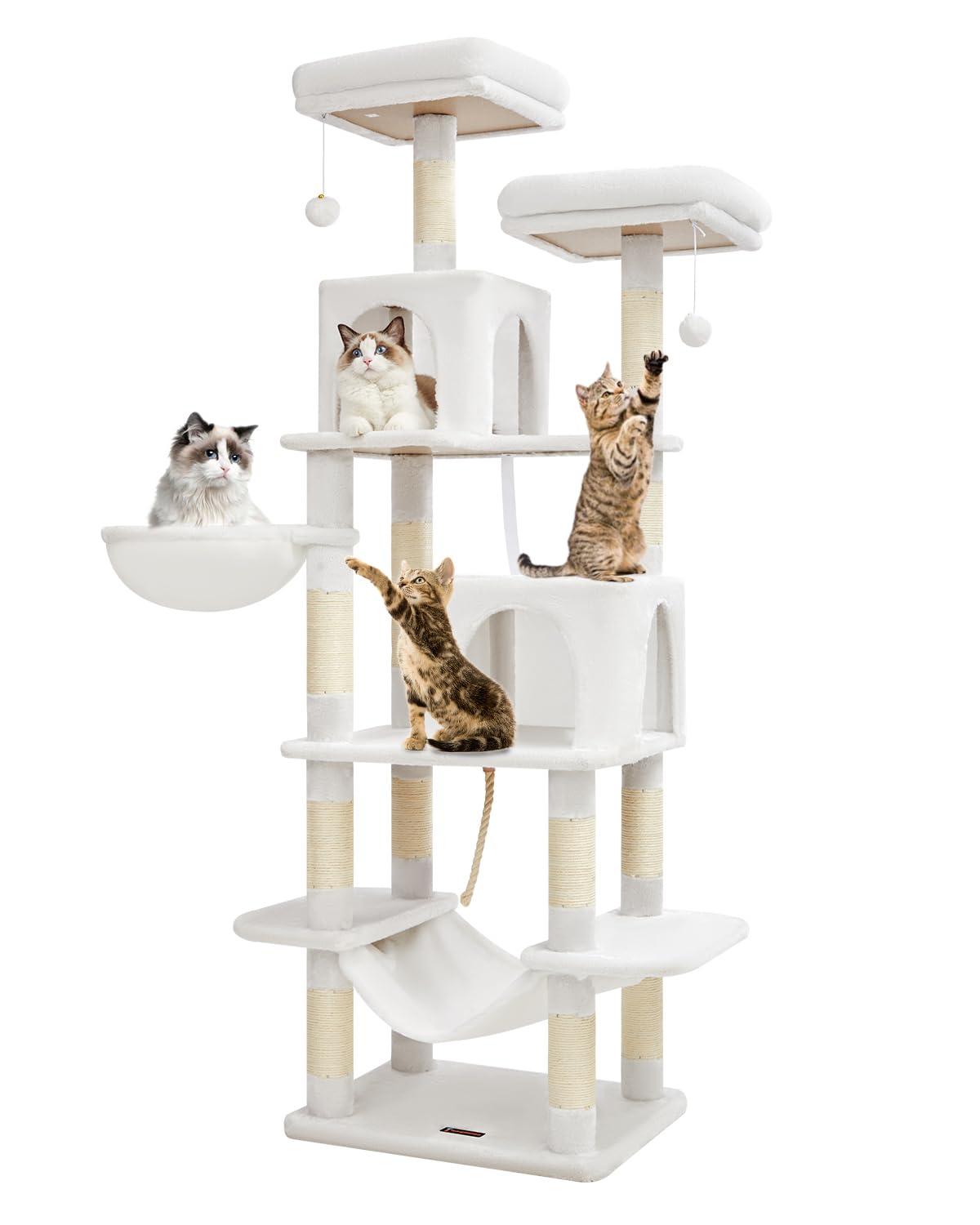 Tucker Murphy Pet™ Cat Tree, 71.7-Inch Cat Tower For Indoor Cats, Plush Multi-Level Cat Condo With 13 Scratching Posts, 2 Perches, 2 Caves, Hammock, 2 Pompoms, Cream White MS013LC