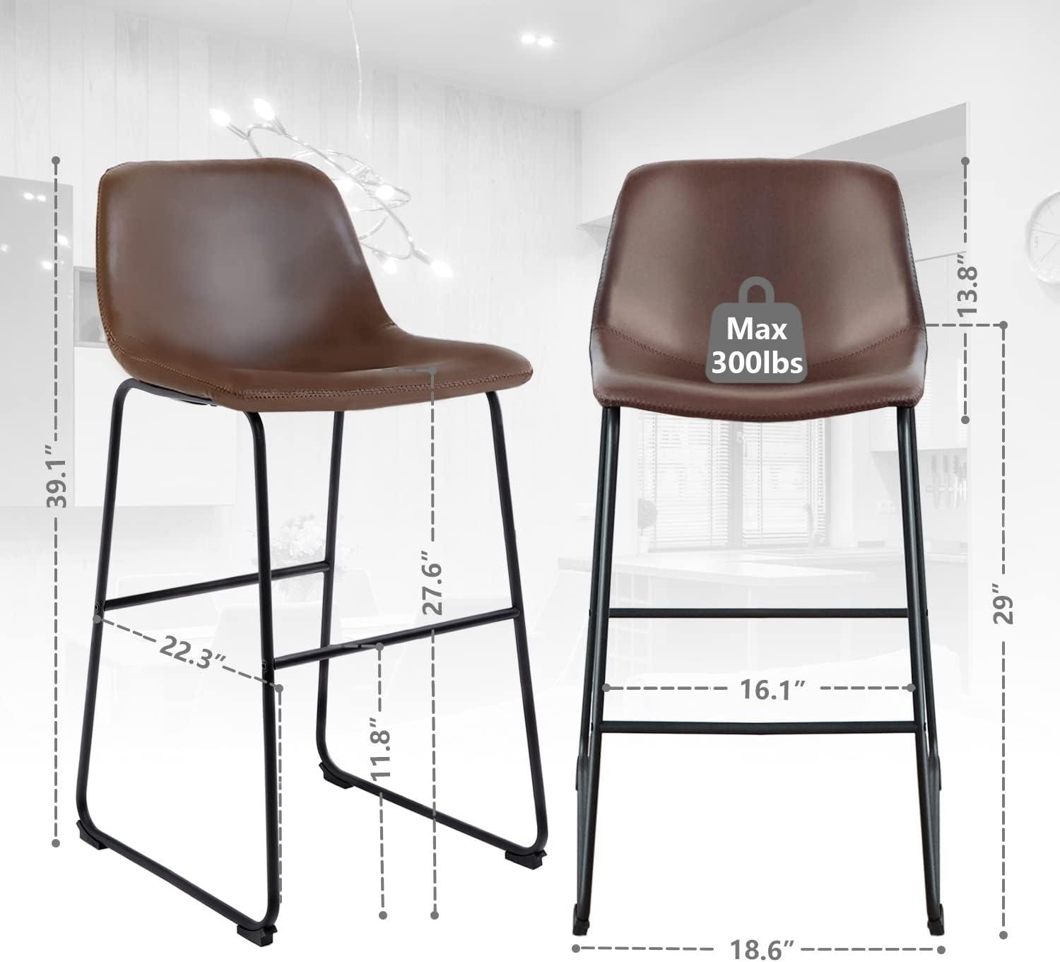 Killeryuki PU Leather Bar Stools with Back and Footrest Set of 2 Brown Modern Bar Stool Chair Height for Pub Coffee Home Dinning Kitchen