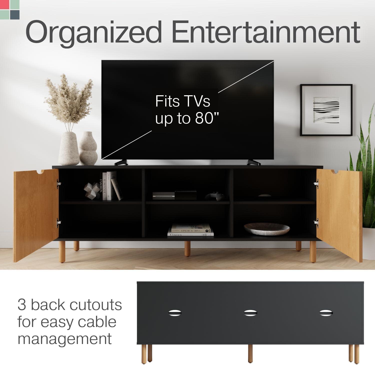 Contemporary Fluted TV Stand - Media Console - Fits 32 to 80" TVs (Black and Oak)