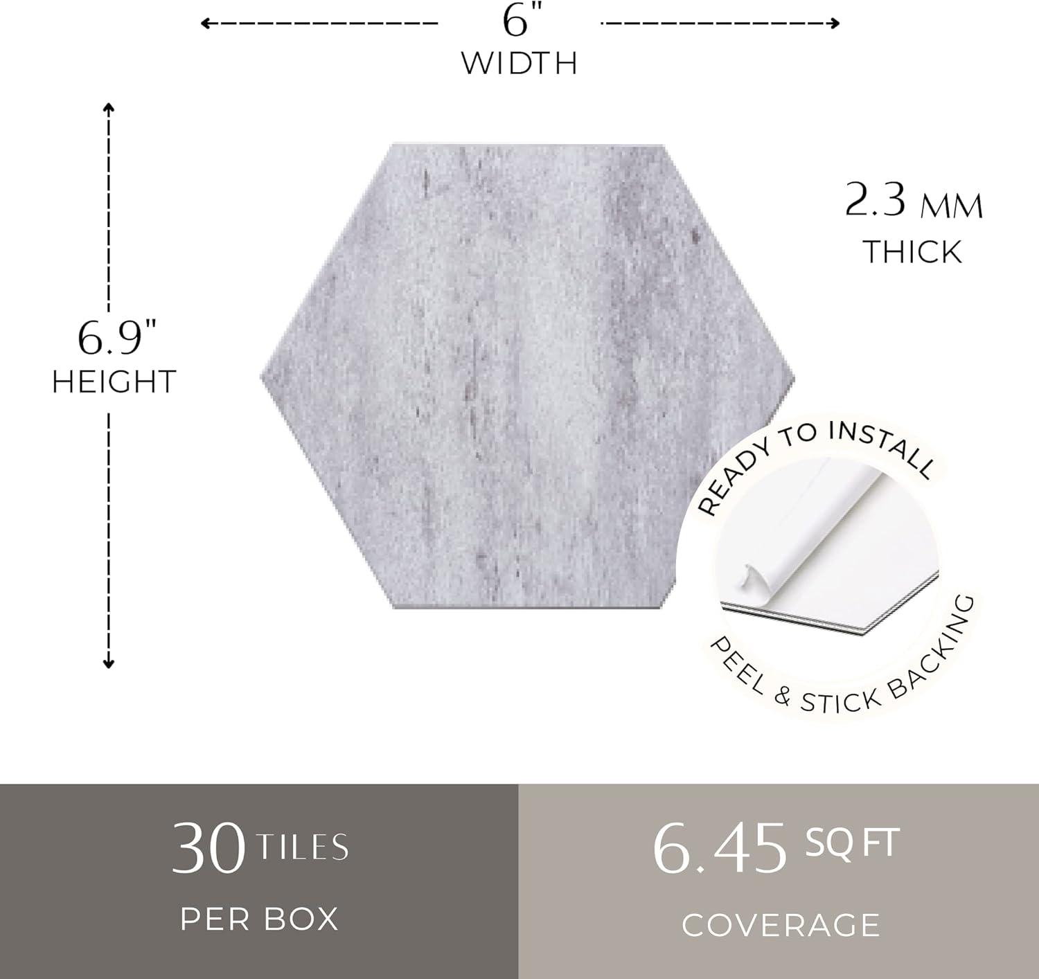 Bex 6" x 6.9" Hexagon Stone Composite Peel & Stick Wall Tile