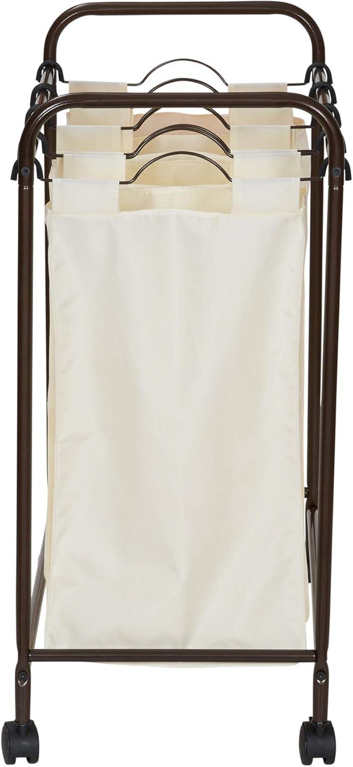 Household Essentials Rolling Quad Sorter Laundry Hamper with Natural Polyester Bags, Antique Bronze