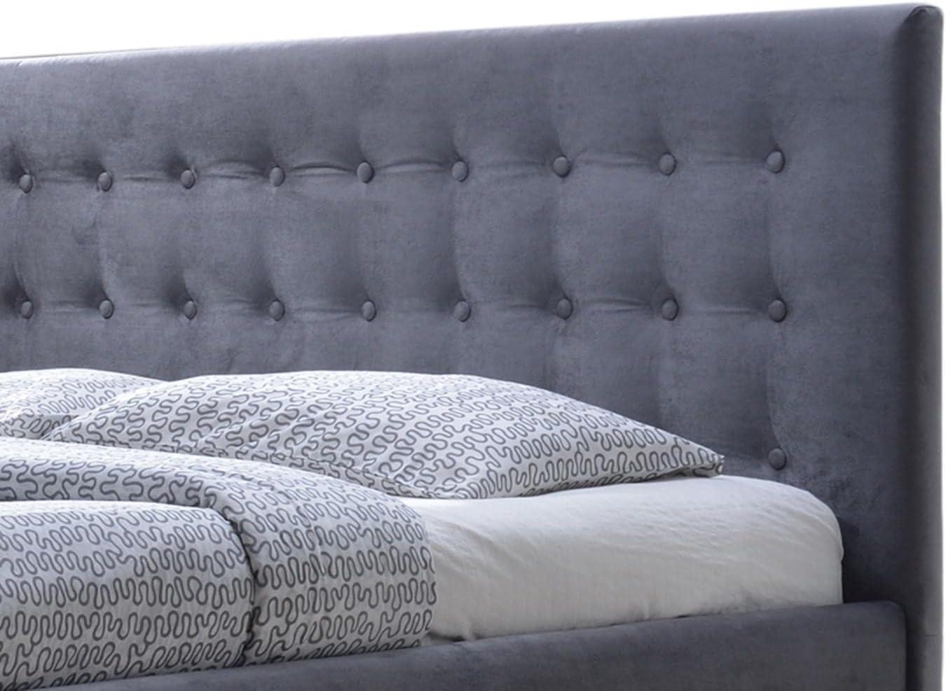 Queen Gray Velvet Tufted Upholstered Platform Bed