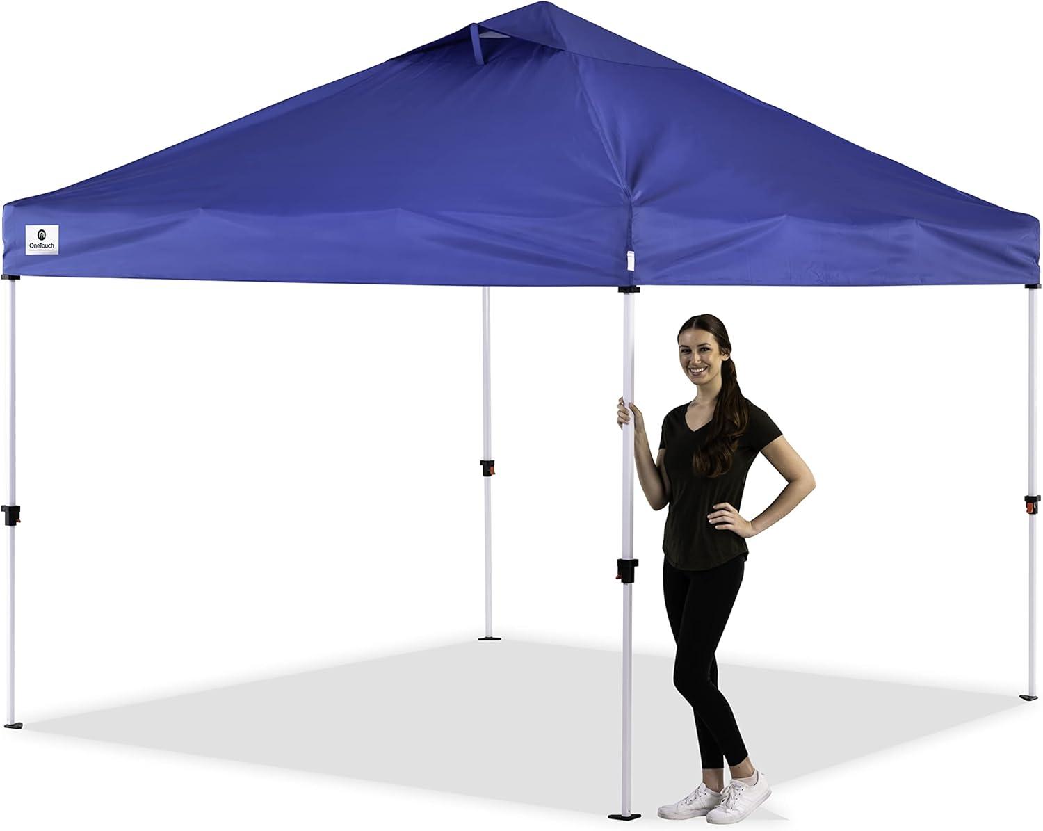 OneTouch 1010REC 10 Foot x 10 Foot Instant Shade Canopy Tent with Durabe Roof, Center Lock Technology, and Height Adjustable Legs, Blue