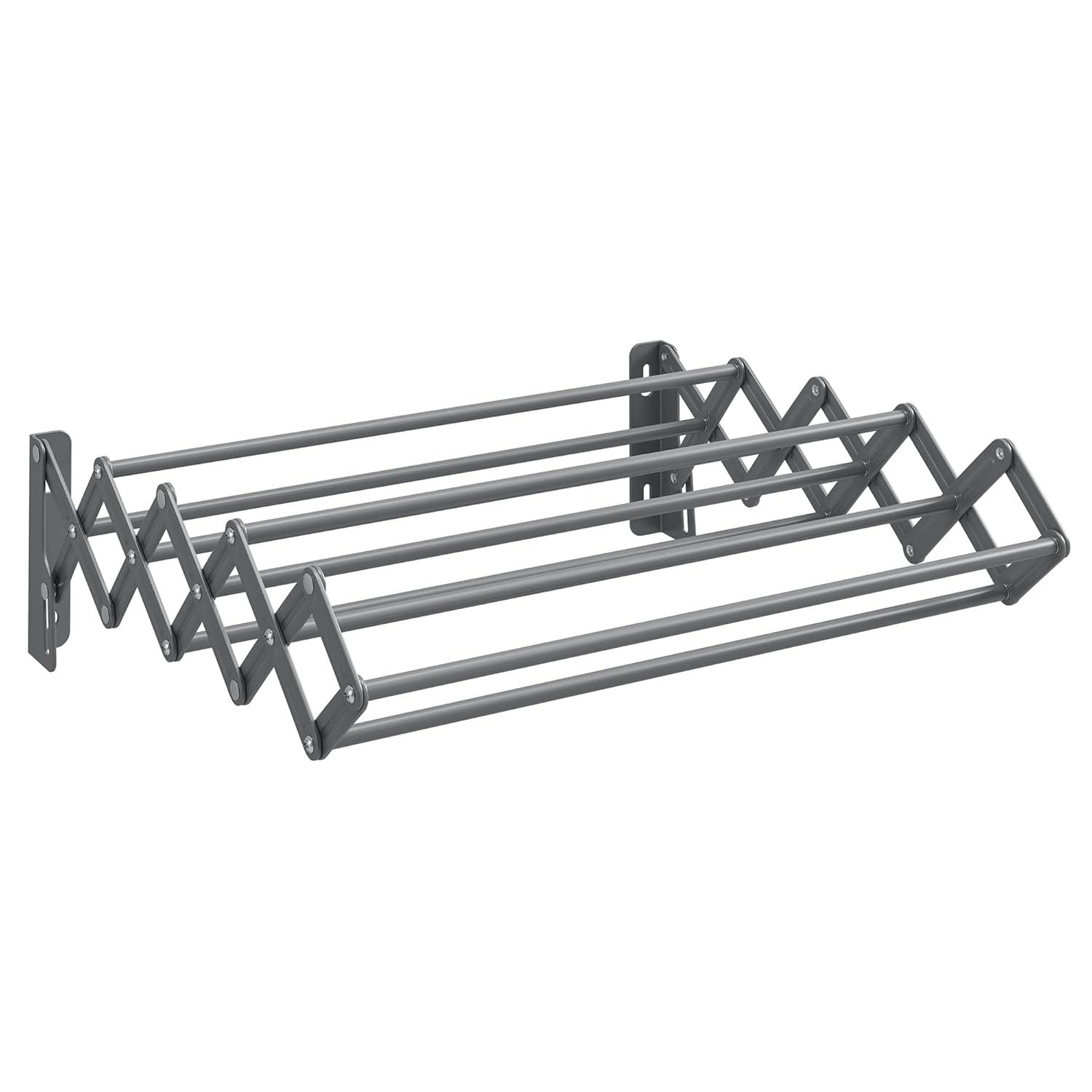 SONGMICS Clothes Drying Rack, Wall-Mounted Drying Rack Clothing, Small Accordion Laundry Rack, 9 Staggered Hanging Rods, Expandable and Retractable, Cloud White ULLR802W01