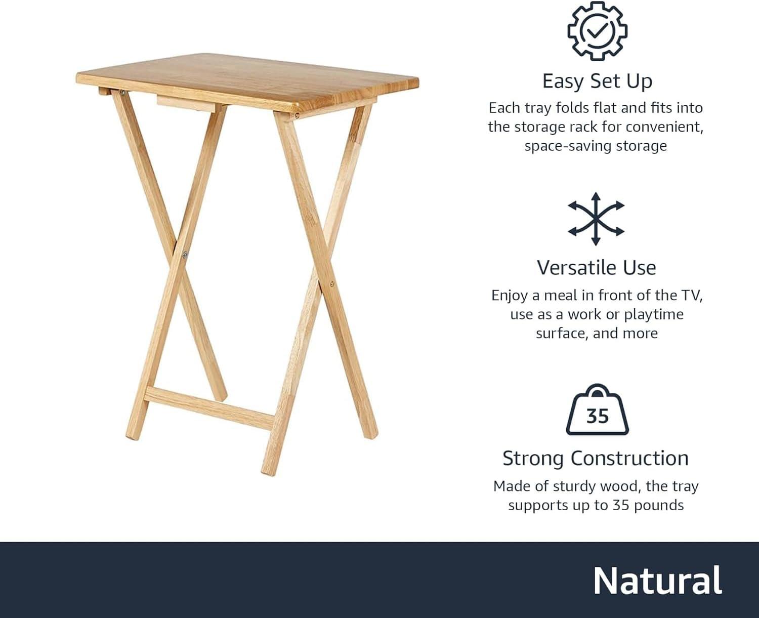 5 Piece TV Tray Table Set in Natural (4 Trays, 1 Stand)