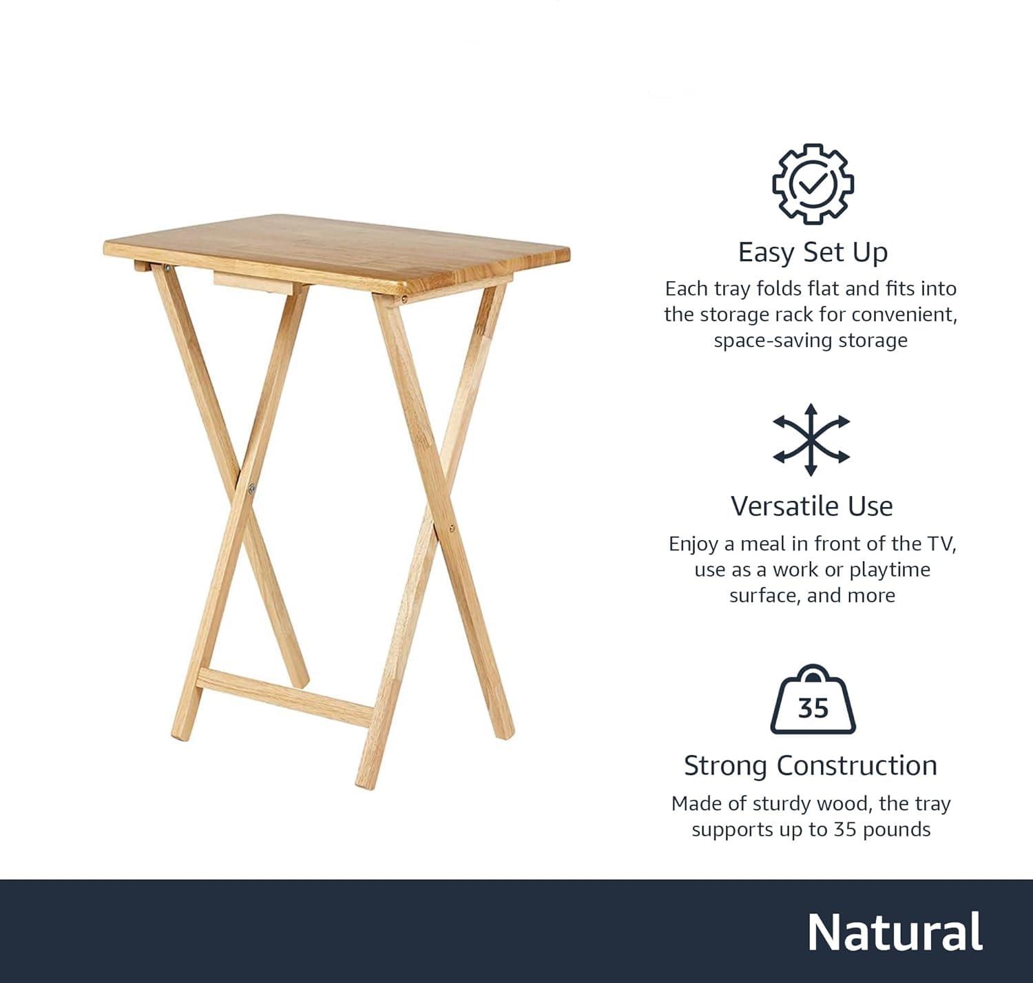 5 Piece TV Tray Table Set in Natural (4 Trays, 1 Stand)