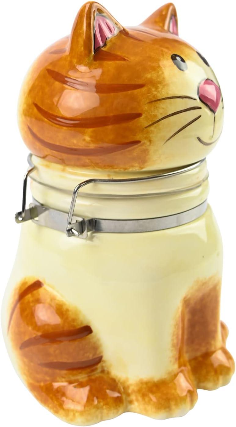 Hand-Painted Ceramic Cat Storage Jar with Hinged Lid