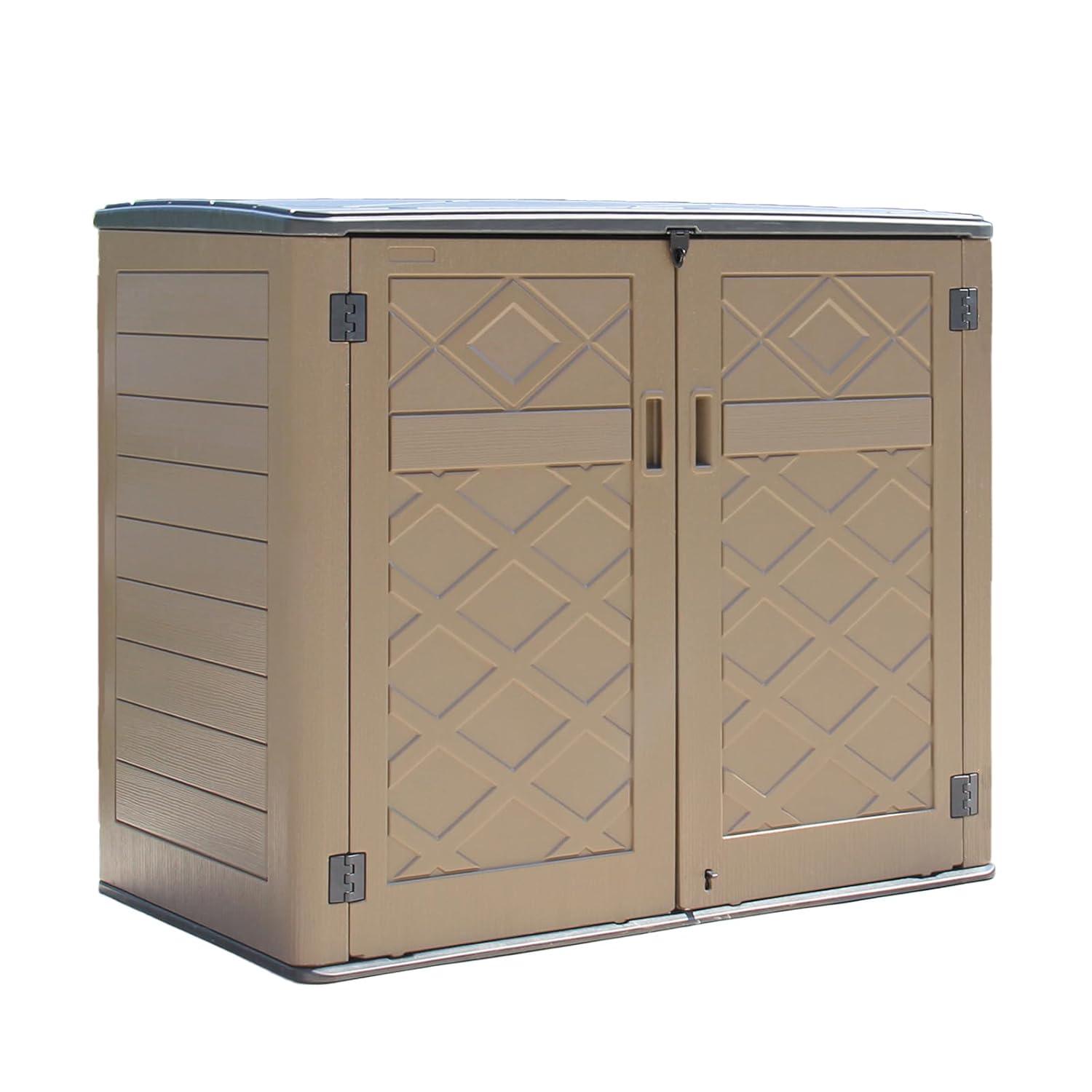Large Brown Resin Outdoor Storage Shed with Shelving