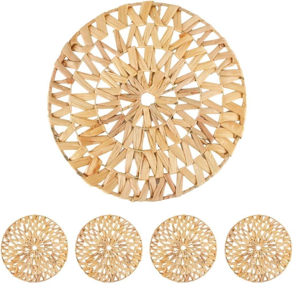 Koyal Wholesale Woven Placemats Set of 12, 14.8" Round Boho Placemats, Water Hyacinth Placemats, Farmhouse Place Mats, Wicker Placemats