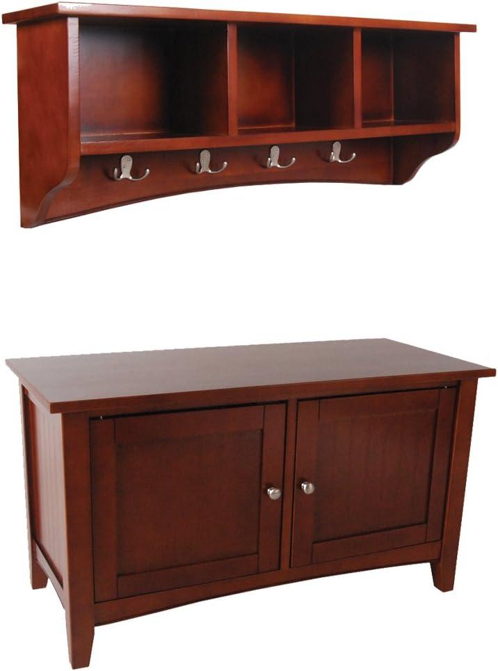 Shaker Cottage Storage Coat Hook with Cabinet Bench Set - Alaterre Furniture