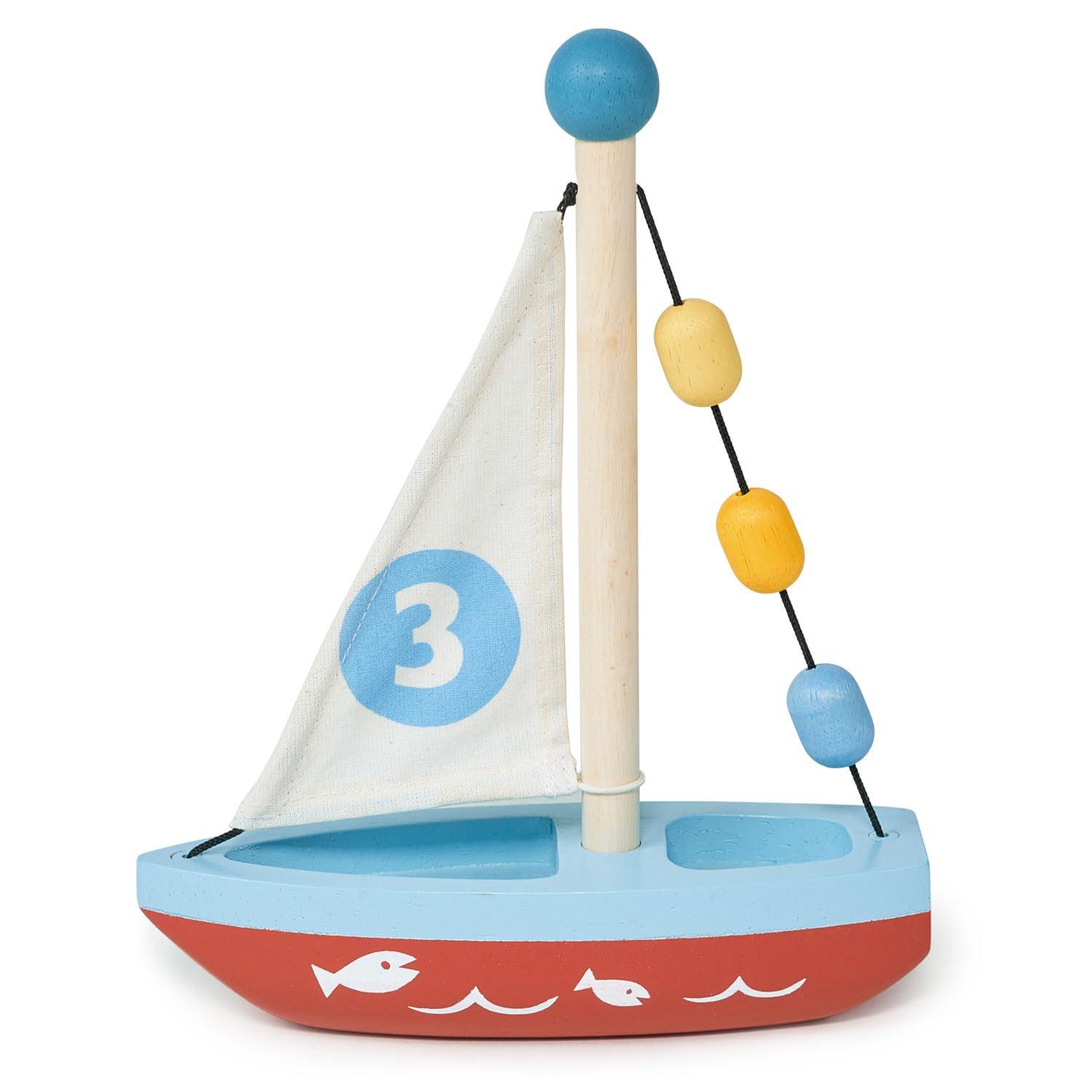 Mentari Toys - Wooden Sailaway Boat - Educational Wooden Sailing Boat Play Set with 3 Colorful Beads - Imaginative Play and Fine Motor Skills, Ship Toy Set for Boys and Girls - Age 18m+
