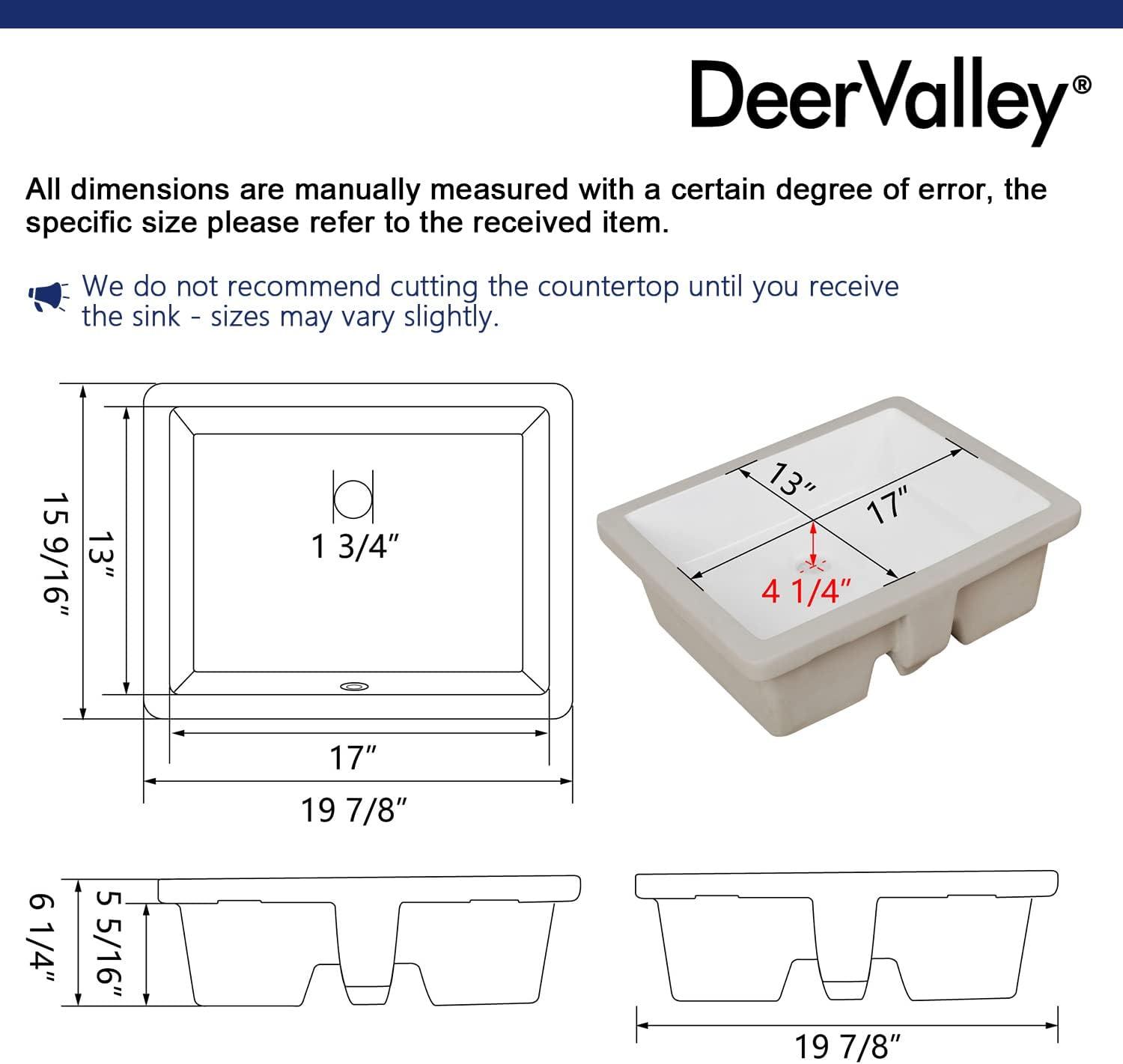 DeerValley Ursa 20" X 15.6" Rectangular Vitreous China Undermount Bathroom Sink with Overflow
