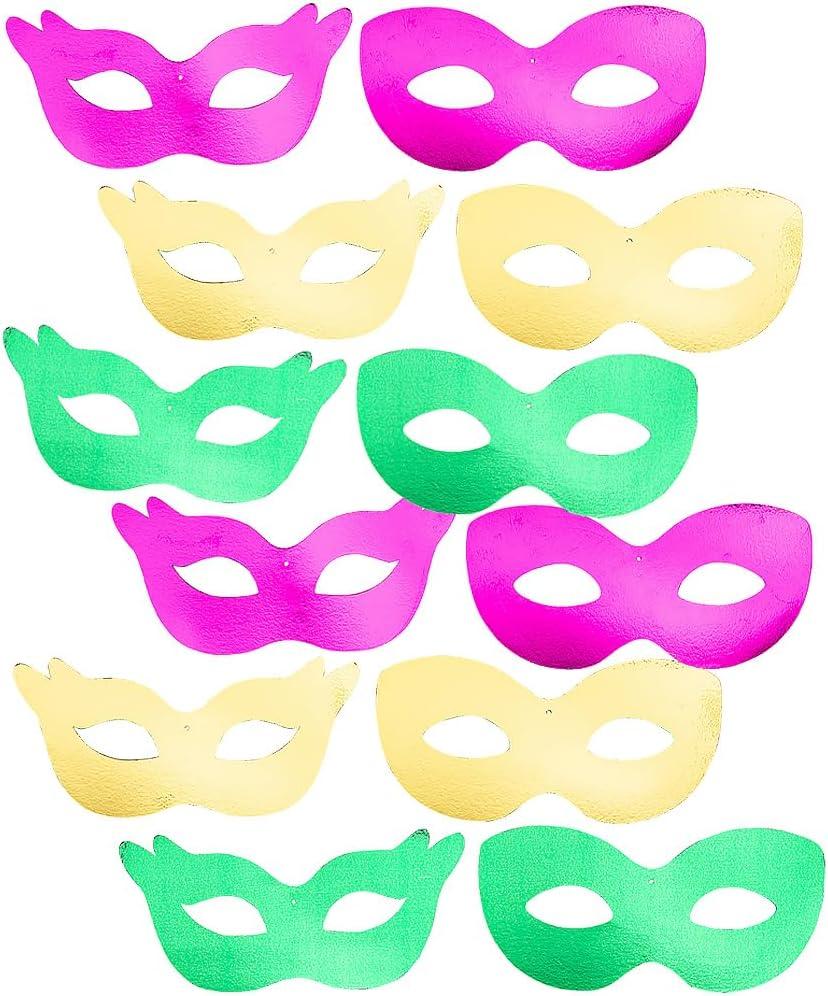 Assorted Metallic Foil Mardi Gras Mask Wall Cutouts - 12 Pieces