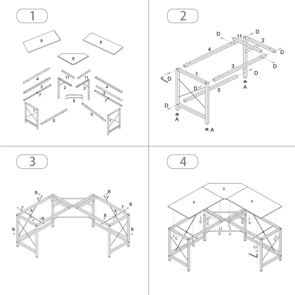 Dark Brown L-Shaped Corner Gaming Desk with Metal Frame