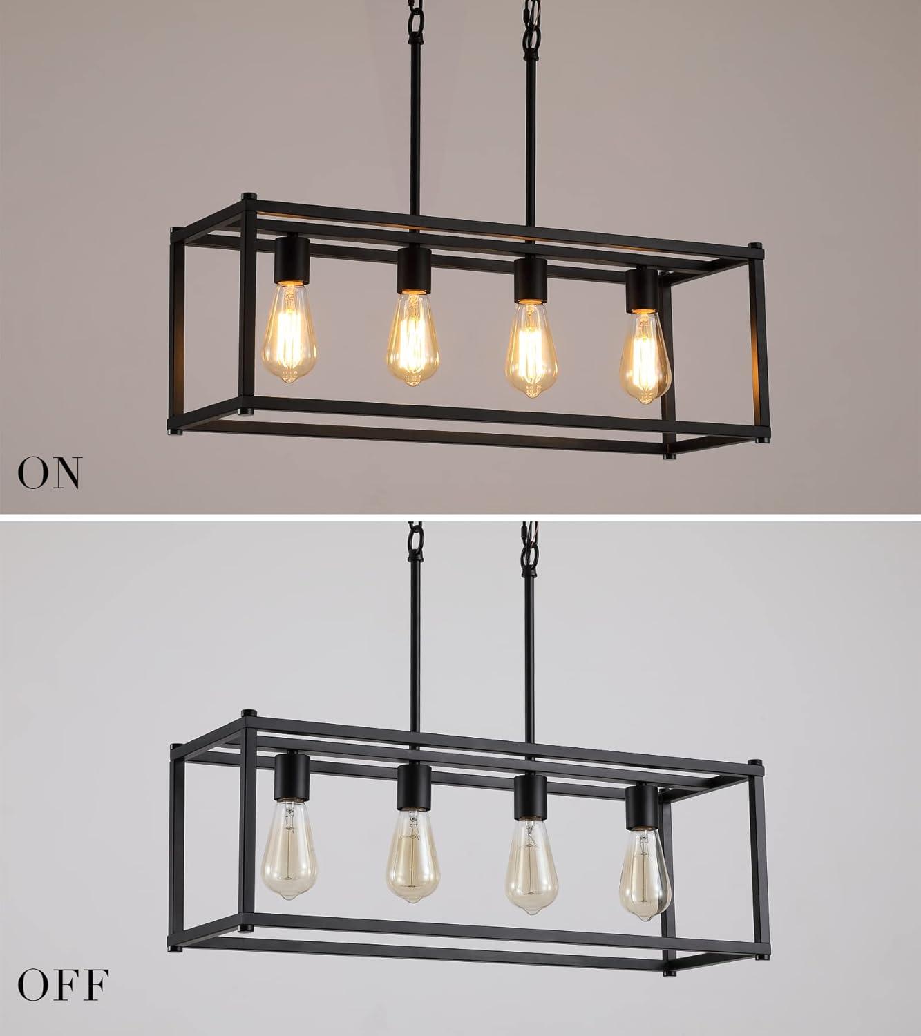 Black Metal 4-Light Cage Kitchen Island Pendant