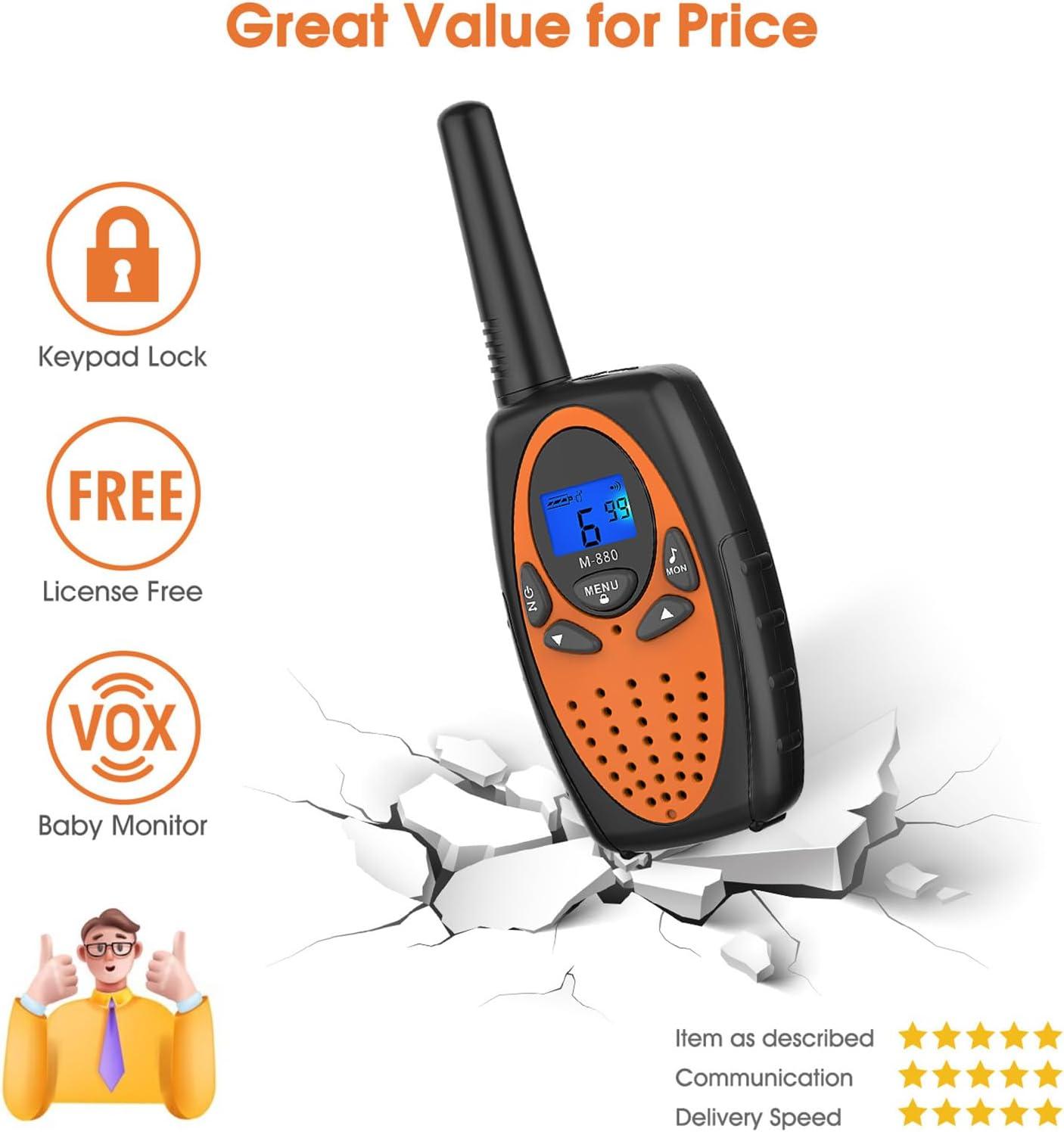Two Way Radios for Adults, Topsung M880 FRS Walkie Talkie Long Range with VOX Belt Clip/Hands Free Walki Talki with Noise Cancelling for Women Kids Camping Hiking Cruise Ship (Orange 2 in 1)