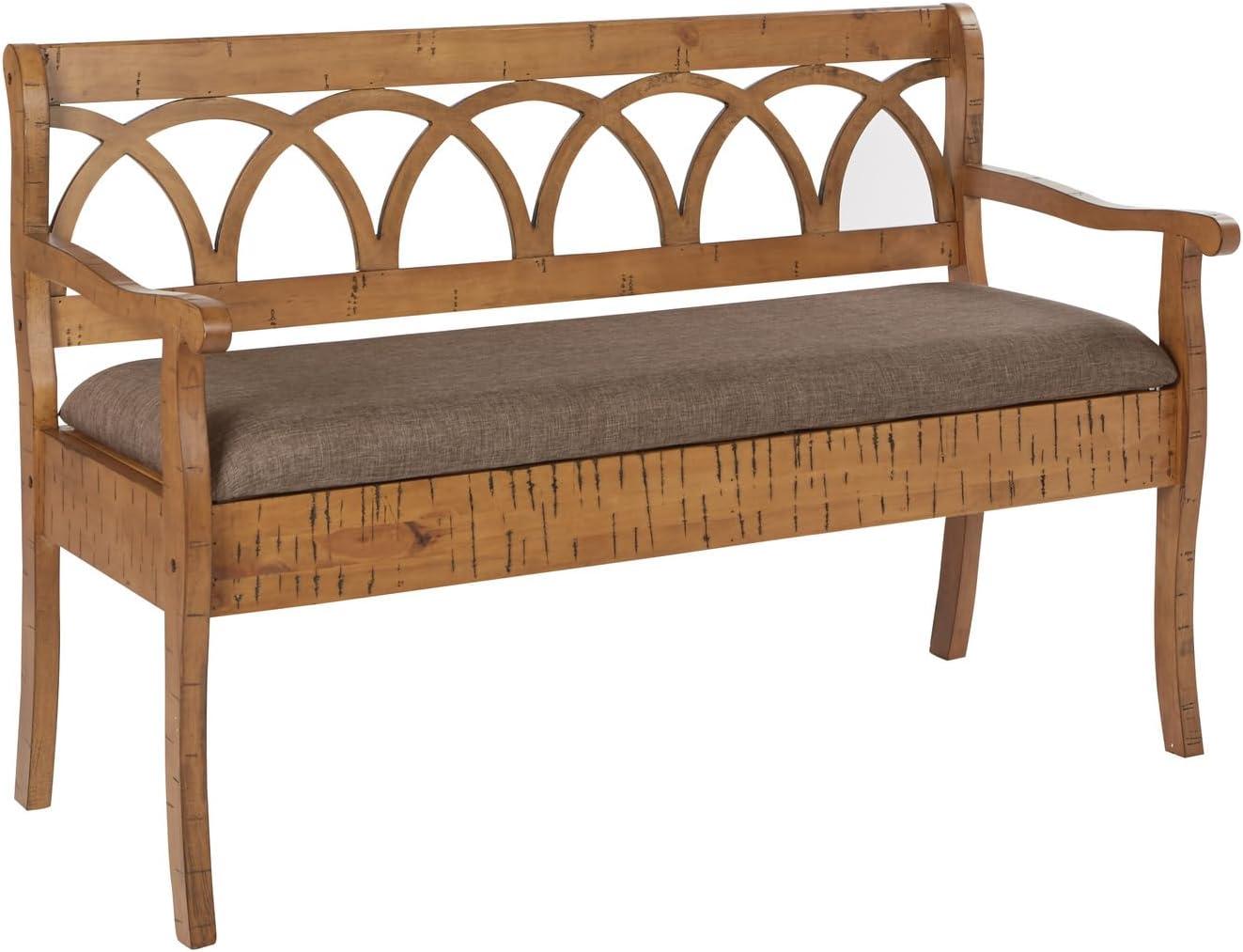 OSP Home Furnishings Coventry Storage Bench in Distressed Toffee Frame and Latte Seat Cushion K/D