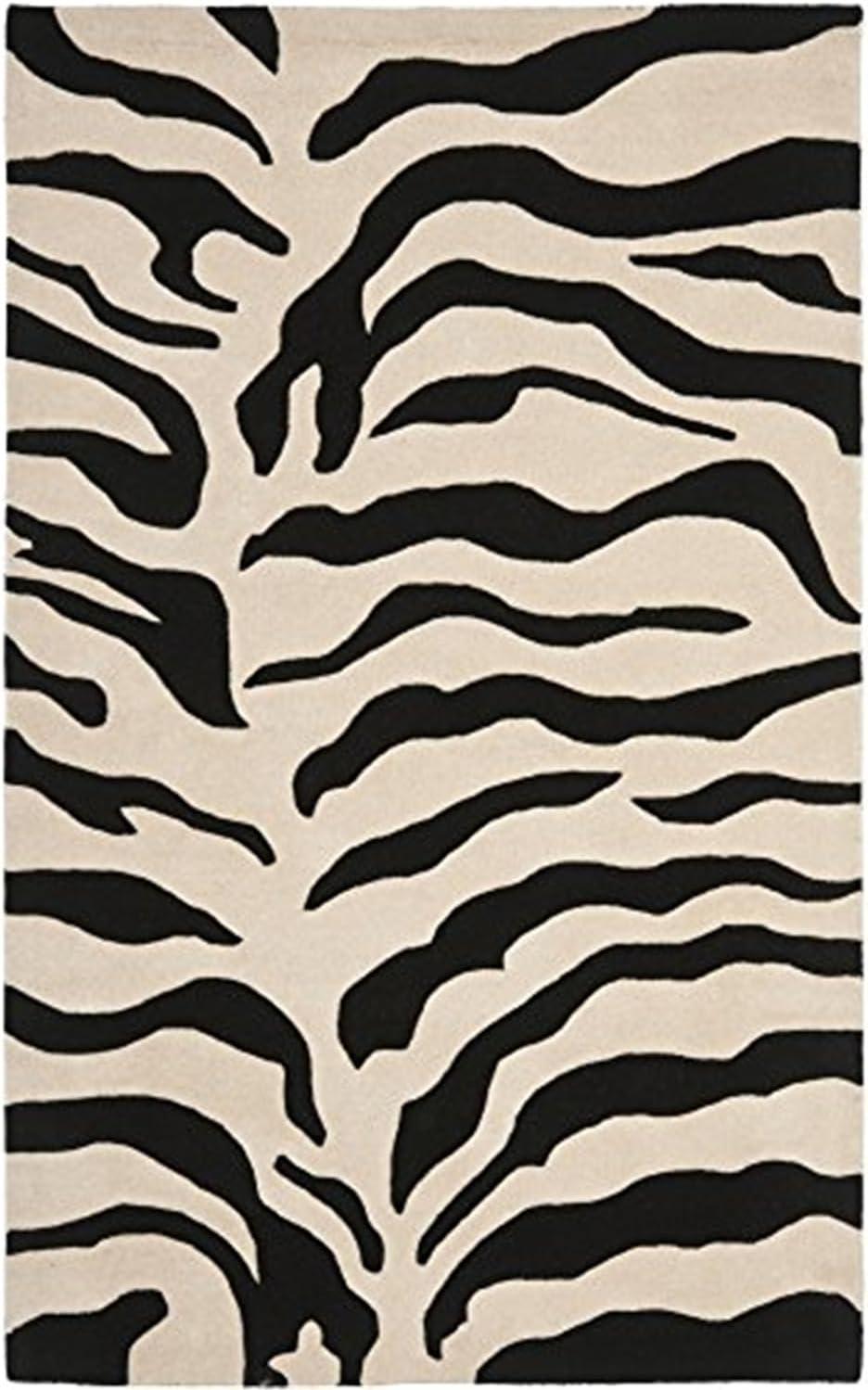 Handmade Black and Beige Wool Zebra Striped Rug