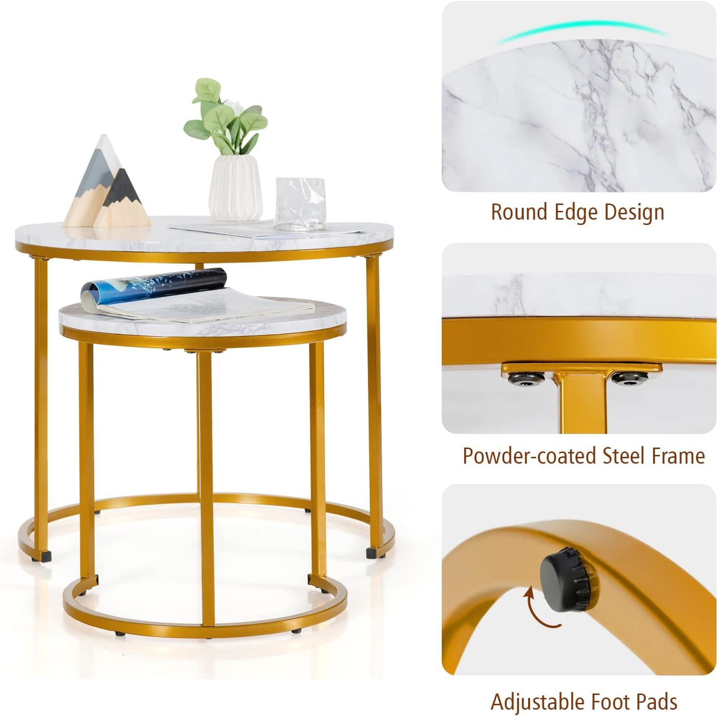 Costway Nesting Coffee Table Set of 2 for Balcony Living Room Modern Round Side Tables Rustic Brown