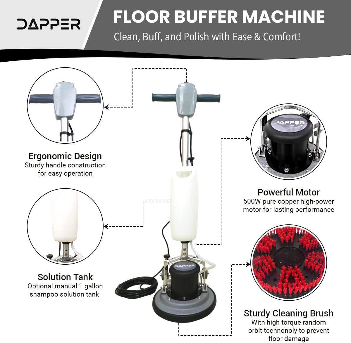 13" Multi-Purpose Commercial Floor Buffer Polisher Machine  Clean, Buff, and Polish with Ease Ideal for Carpets Too Includes Optional Solution Tank, 2 Brushes