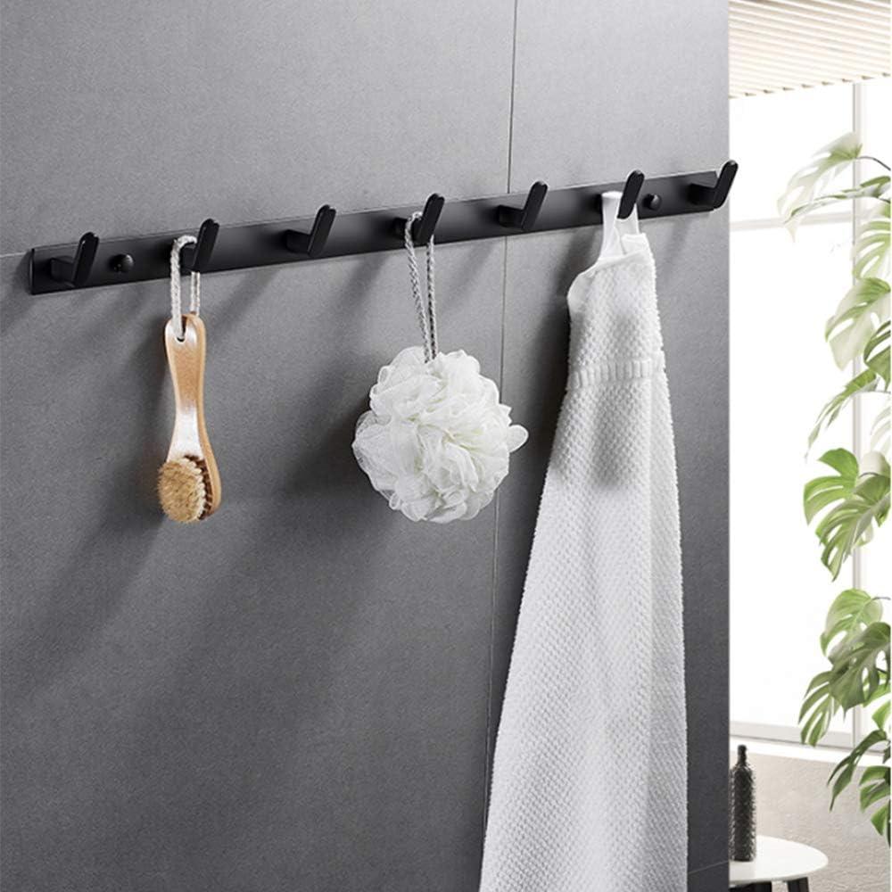 Wall Mounted Coat Racks with 7 Hooks Hanging Holder Towel Rack 25.7"x1.3" Modern Black Hanging for Clothes Entryway Bathroom (7 Hooks)