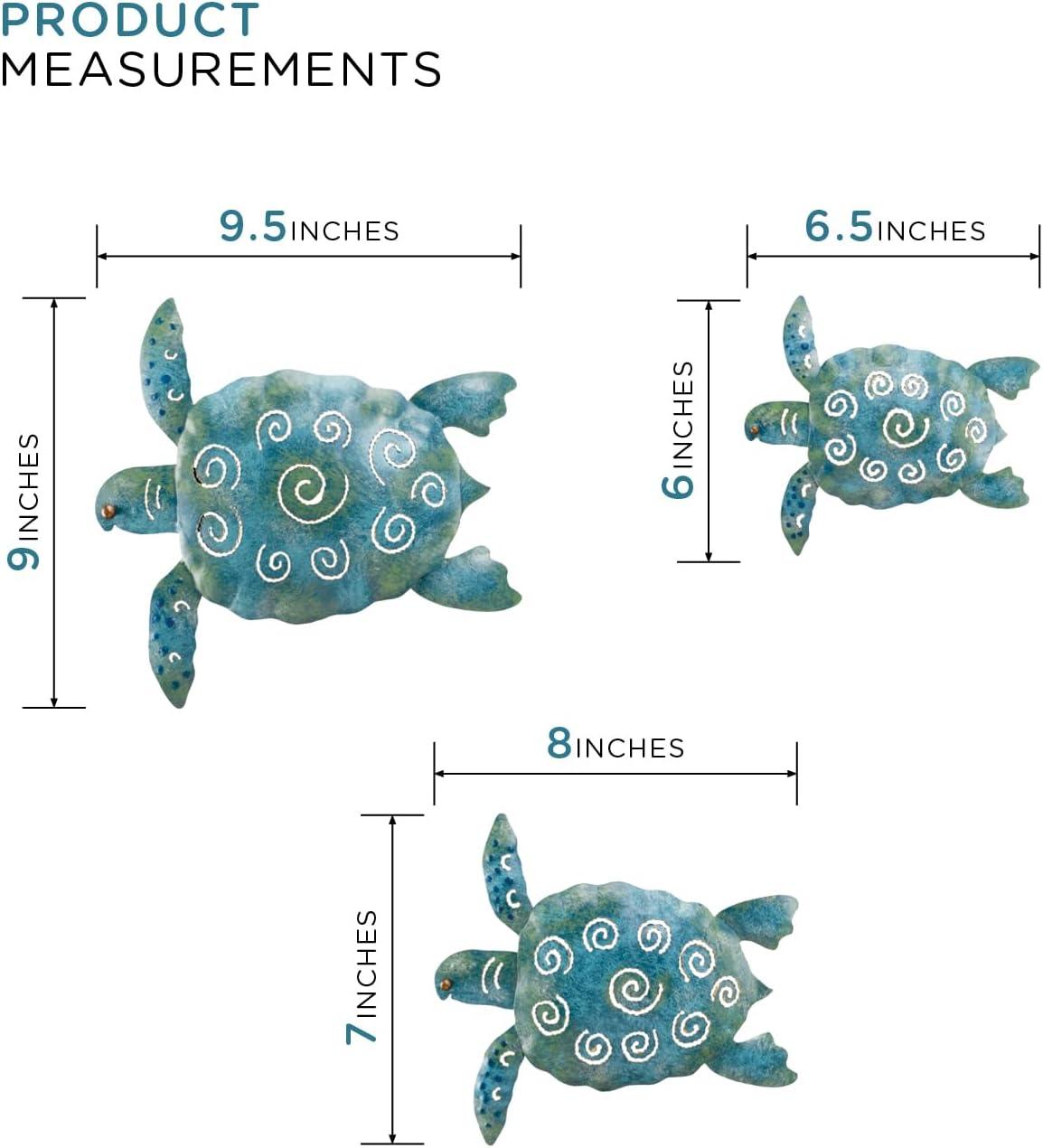 Large Blue and Green Metal Sea Turtle Wall Decor Set