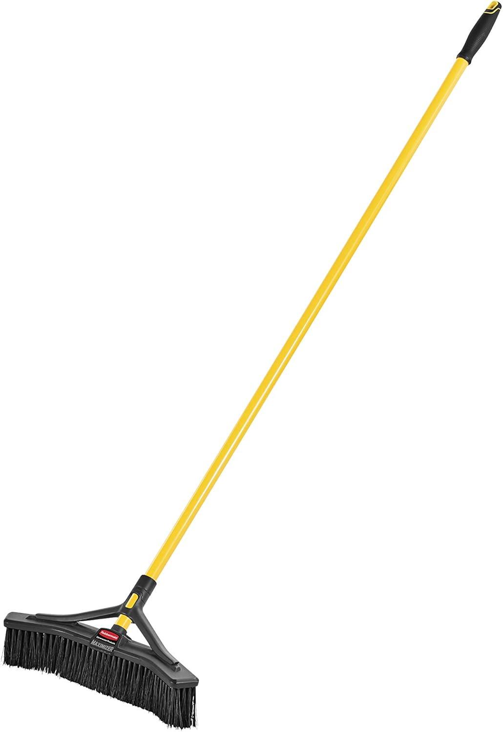 Rubbermaid Commercial Maximizer Push-to-Center Broom, Poly Bristles, 18 x 58.13, Steel Handle, Yellow/Black