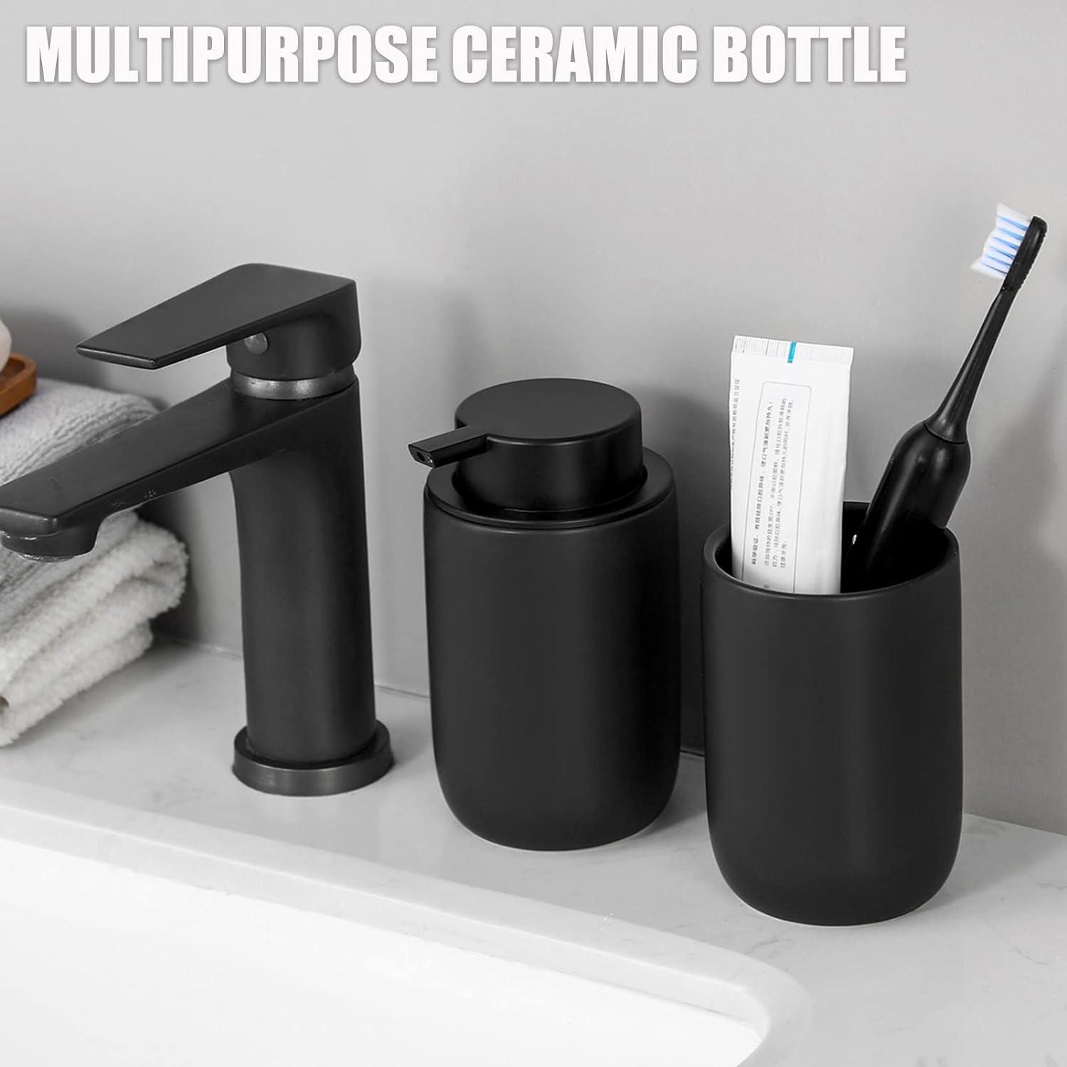 Matte Black Ceramic Cylindrical Soap Dispenser