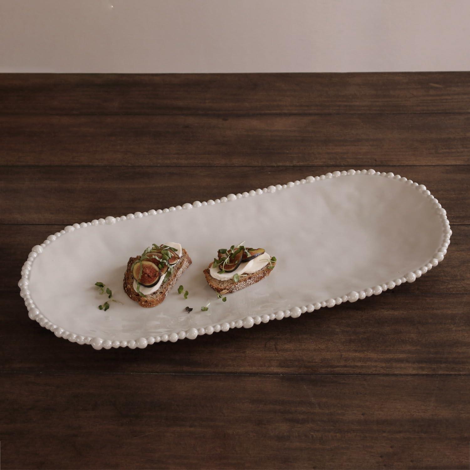 Vida Sand Melamine Oval Platter with Pearl Rim