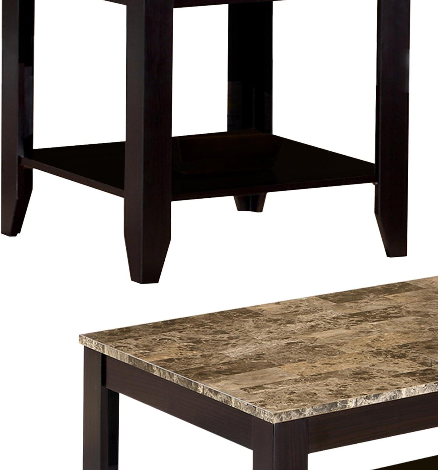 Benjara Artistic 3 piece occasional table set with Marble Top, Brown